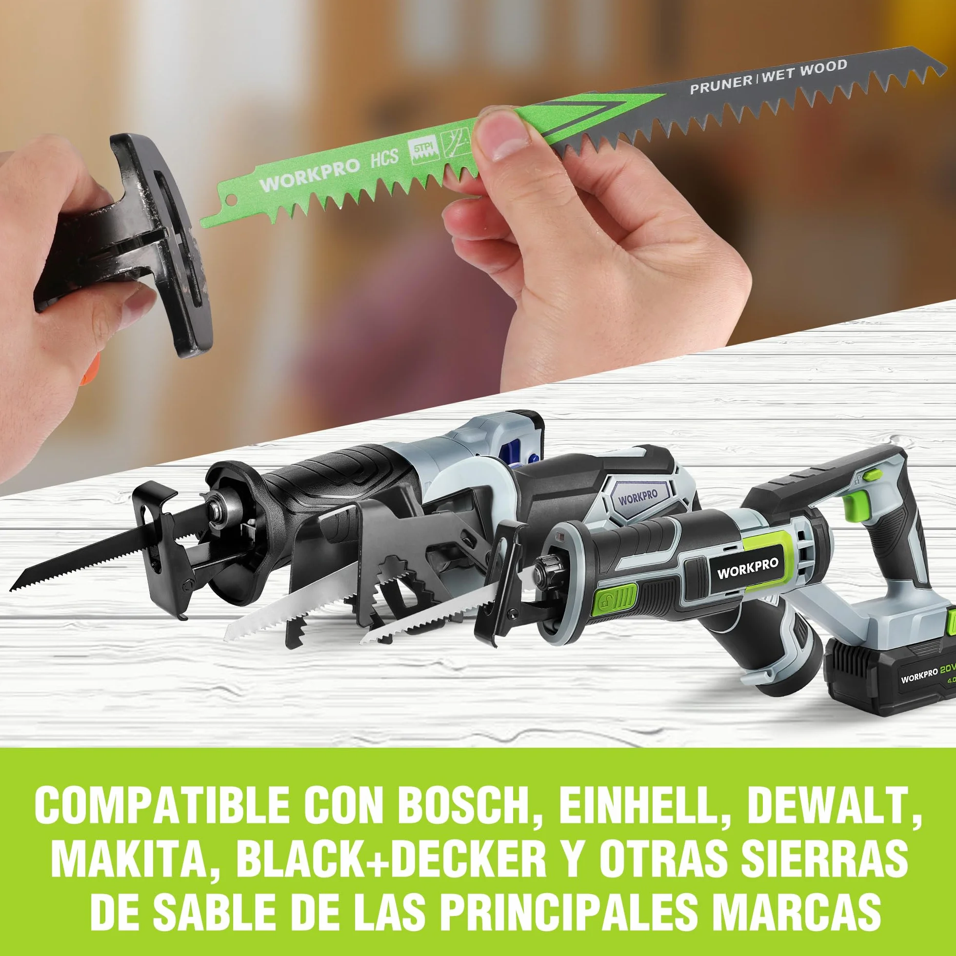 WORKPRO Hojas de Sierra Sable 5 Piezas 230 mm para Madera Poda Jardín