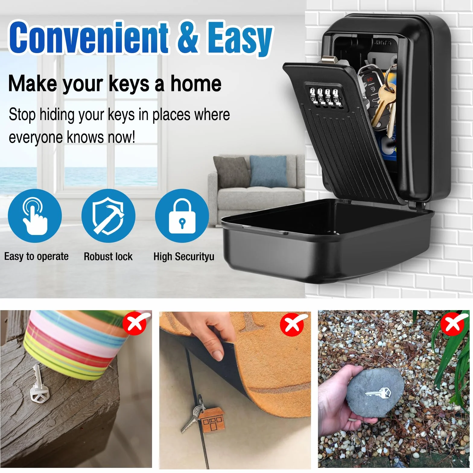 Caja Llaves con Codigo, Grande Caja Fuerte para Llave 4 Dígitos Caja Seguridad Llaves Exterior Impermeable Caja Llaves Pared Antióxido Guarda Llaves Combinacion para Hogar Garaje Oficina