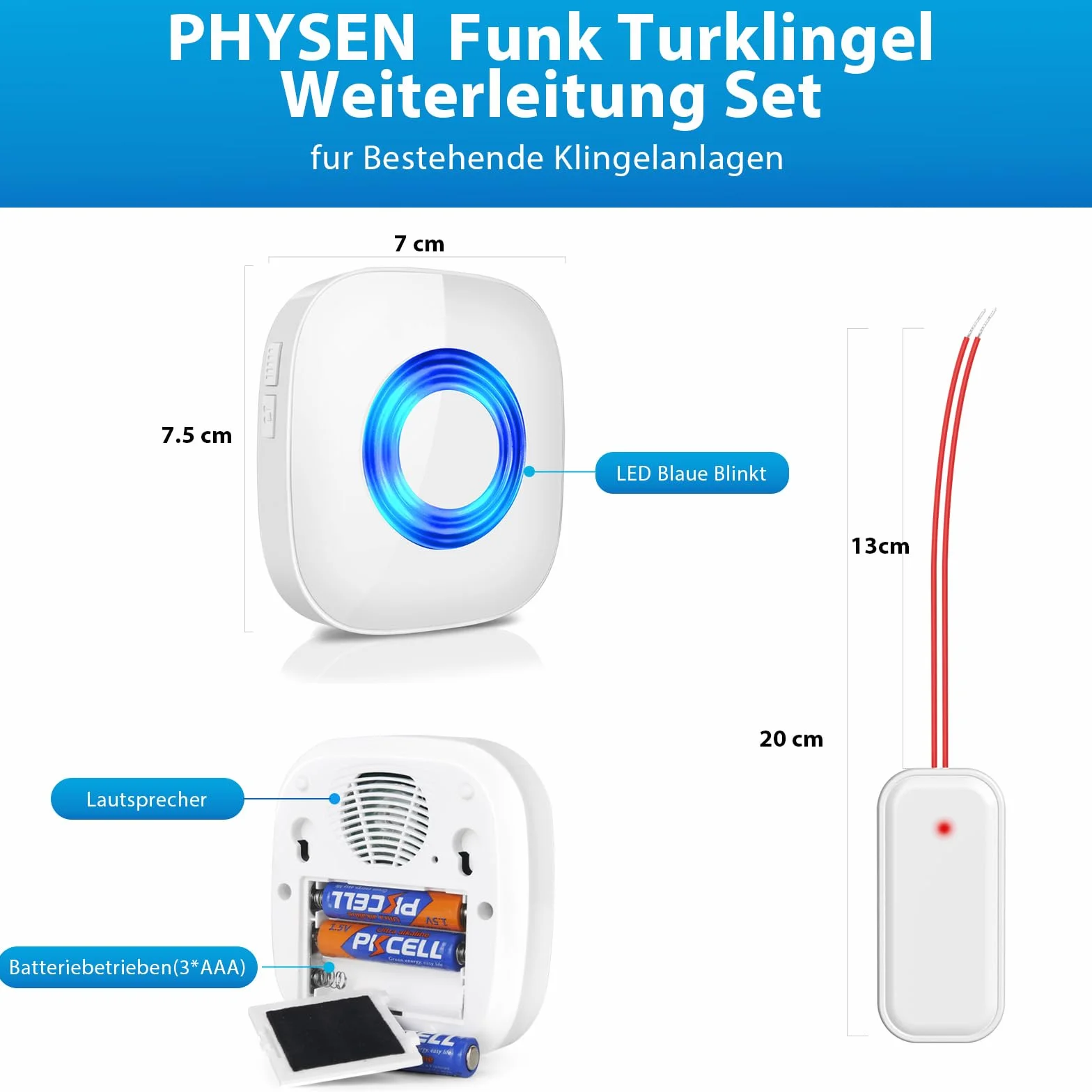 Reenvío de señal inalámbrica, timbre de puerta PHYSEN y reenvío de gong, convertidor de radio para sistemas de timbre existentes, juego de ampliación de timbre inalámbrico (1 WET02 – convertidor