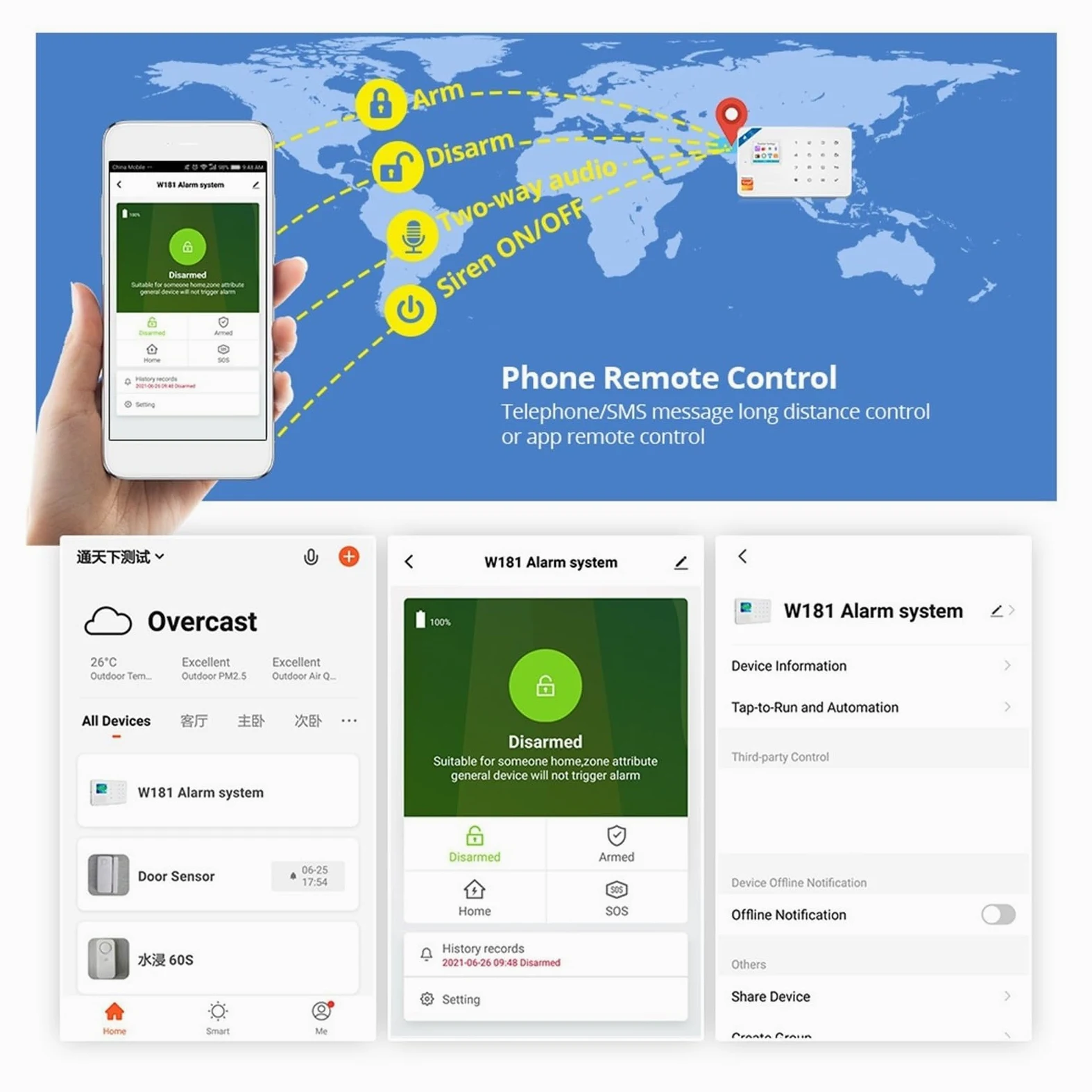 Sistema De Alarma W181, Unidad Central, Alarma WIFI GSM, Sensor De Puerta Inalámbrico Inteligente, Soporte Antirrobo, Control De Aplicaciones(KIT 2)