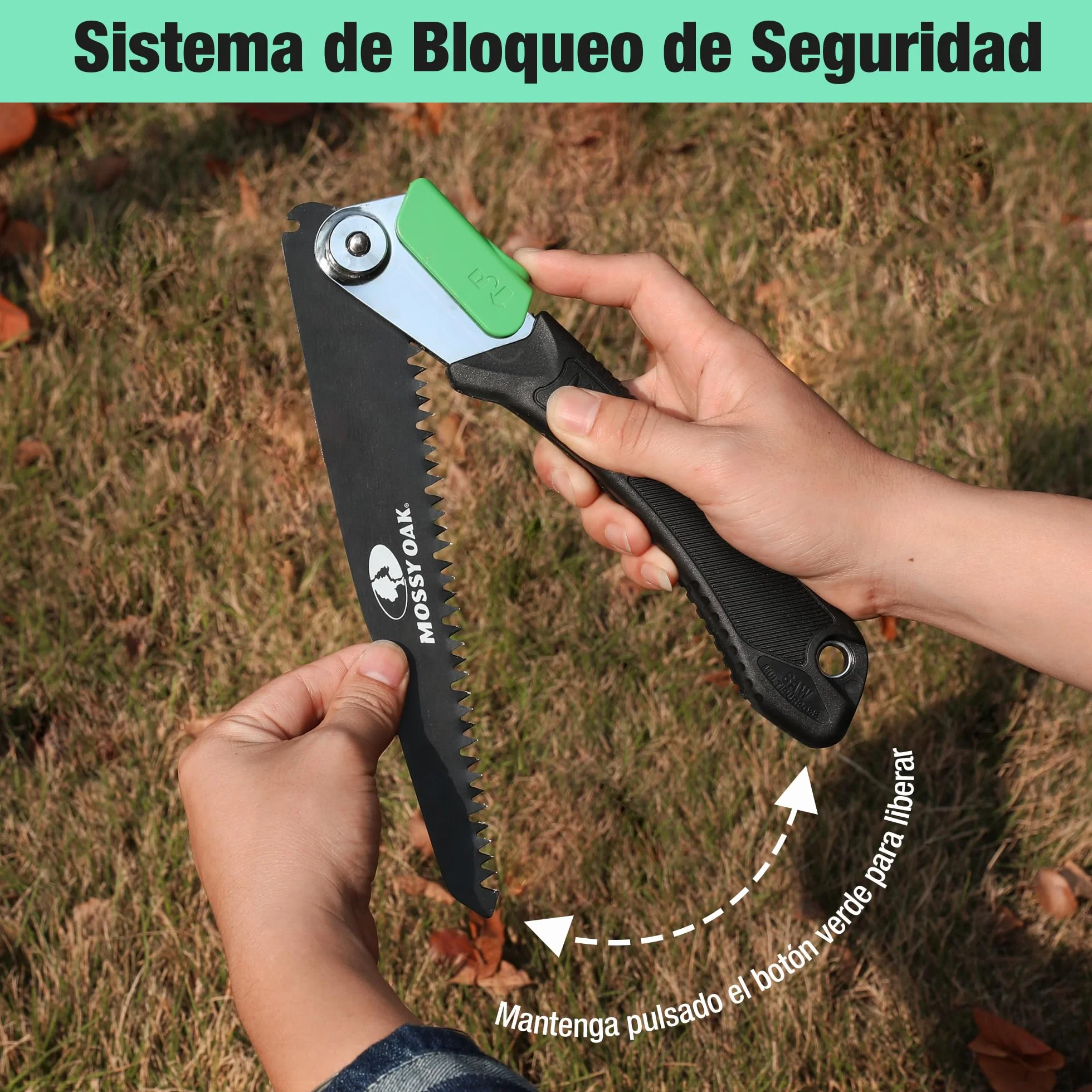 Mossy Oak Sierra de Podar 3 en 1, Sierra Plegable con Cuchillos de Madera, Métal y Plástico, Serrucho Plegable con Bolsa de Organizador, para Poda, Jardinería, Madera, Tubos, Metal
