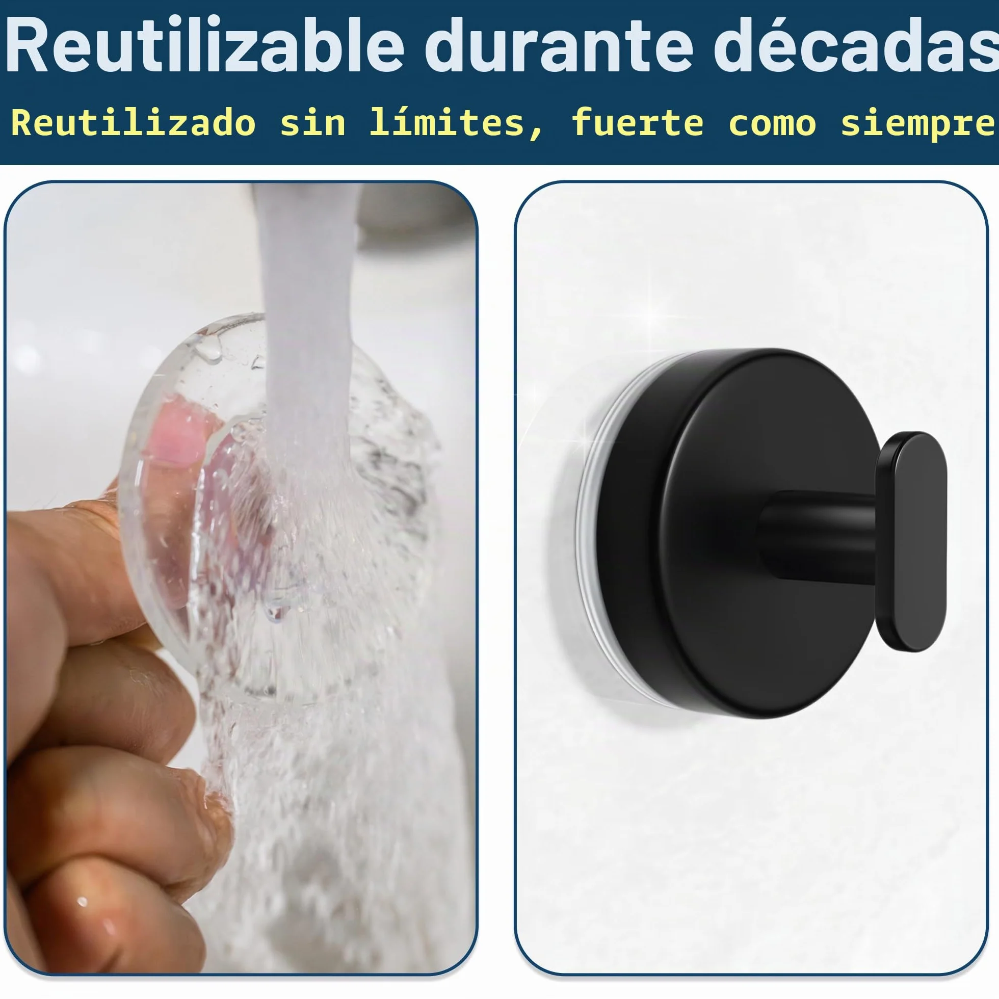 pickpiff Ganchos de ventosa ducha: Colgador extra fuerte de 6,8 kg para baño, cocina, puerta, espejo, azulejos, vidrio – Para toallas, esponjas, abrigos, batas –,negro mate, paquete de 4