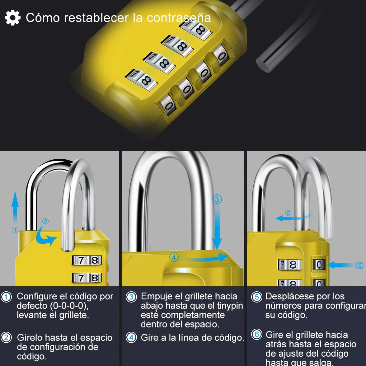 Candado Combinacion, Diyife Impermeable Candado Taquilla, Candado Seguridad 4 Dígitos, Candado para El Casillero del Gimnasio Escolar, Archivadores, Caja De Herramientas,Cerca, Cerrojo(Amarillo)
