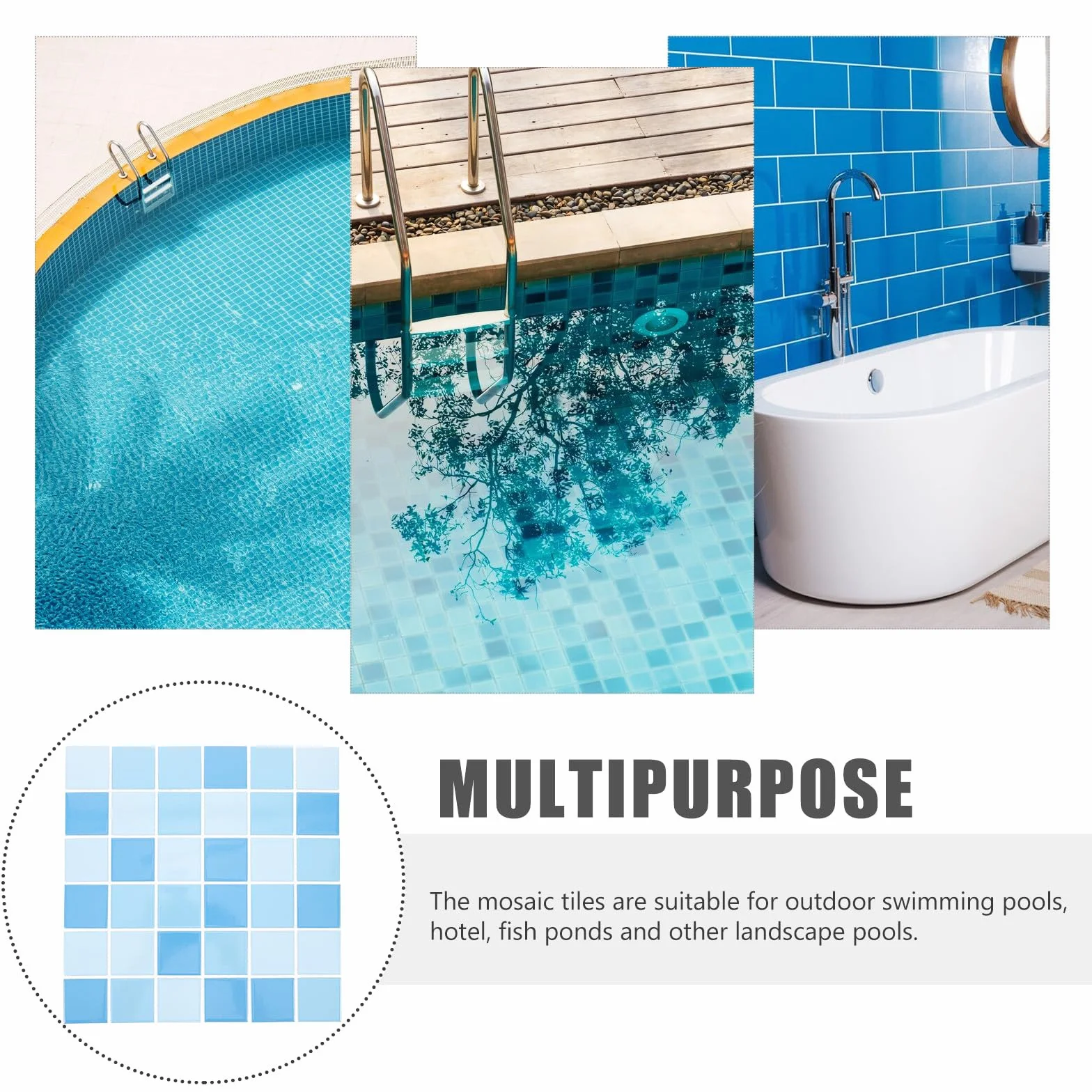 Azulejos Cerámicos para Piscinas 48 Piezas Brillo Azul Mosaico sin Juntas 4X4 CM Baldosas Decorativas para Reparación y Revestimiento de SPA Baño y Piscina