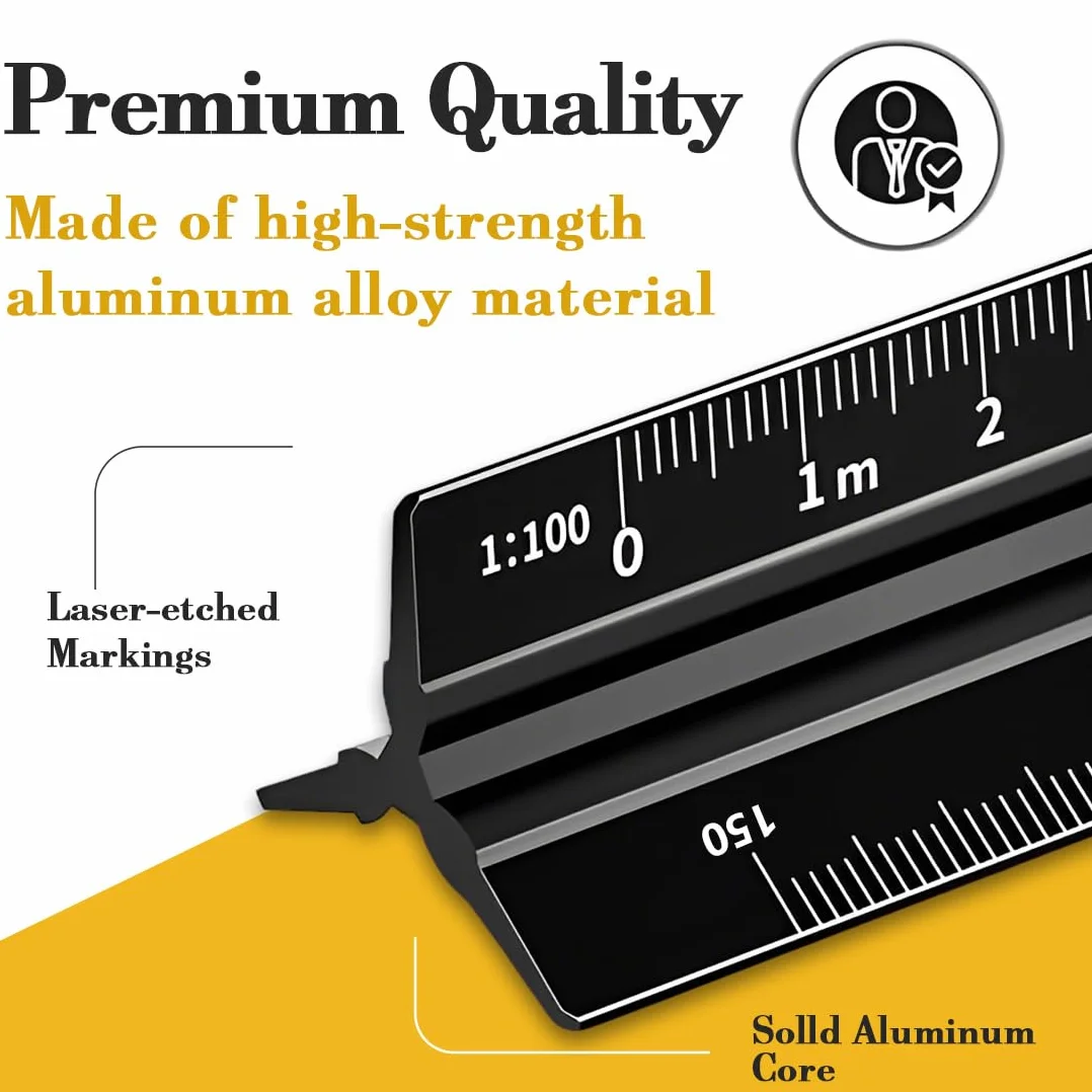 Escalímetro Profesional Regla Triangular Aluminio 15 cm 1:20 1:50 1:75 1:100 1:125