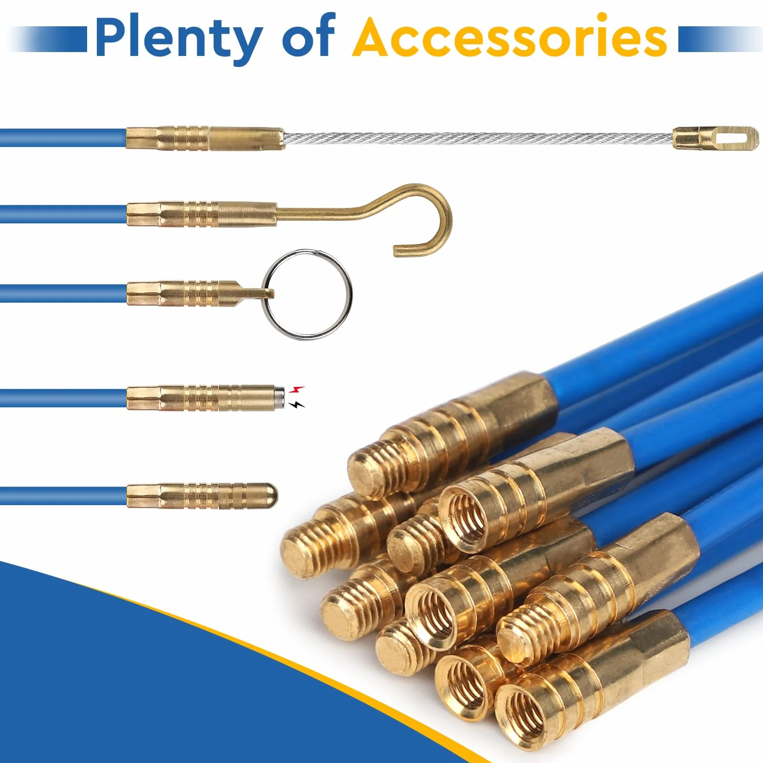EFUTURETIME 10 x Guia Pasacables Profesional 33cm (Ø 4mm) Aguja Flexible de Fibra de Vidrio, Guia Cable Puller con Accesorios