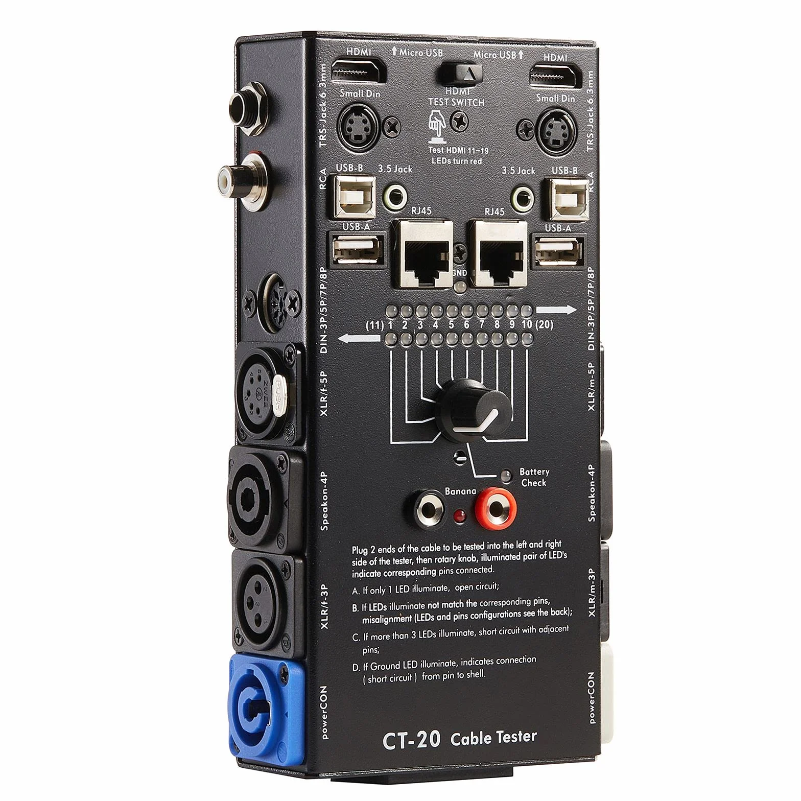 MFL. Probador de cable de audio de 15 enchufes, buscador de líneas, negro, 15 en 1, interruptor de 10 vías, rastreador de cables con indicadores LED, rectangular
