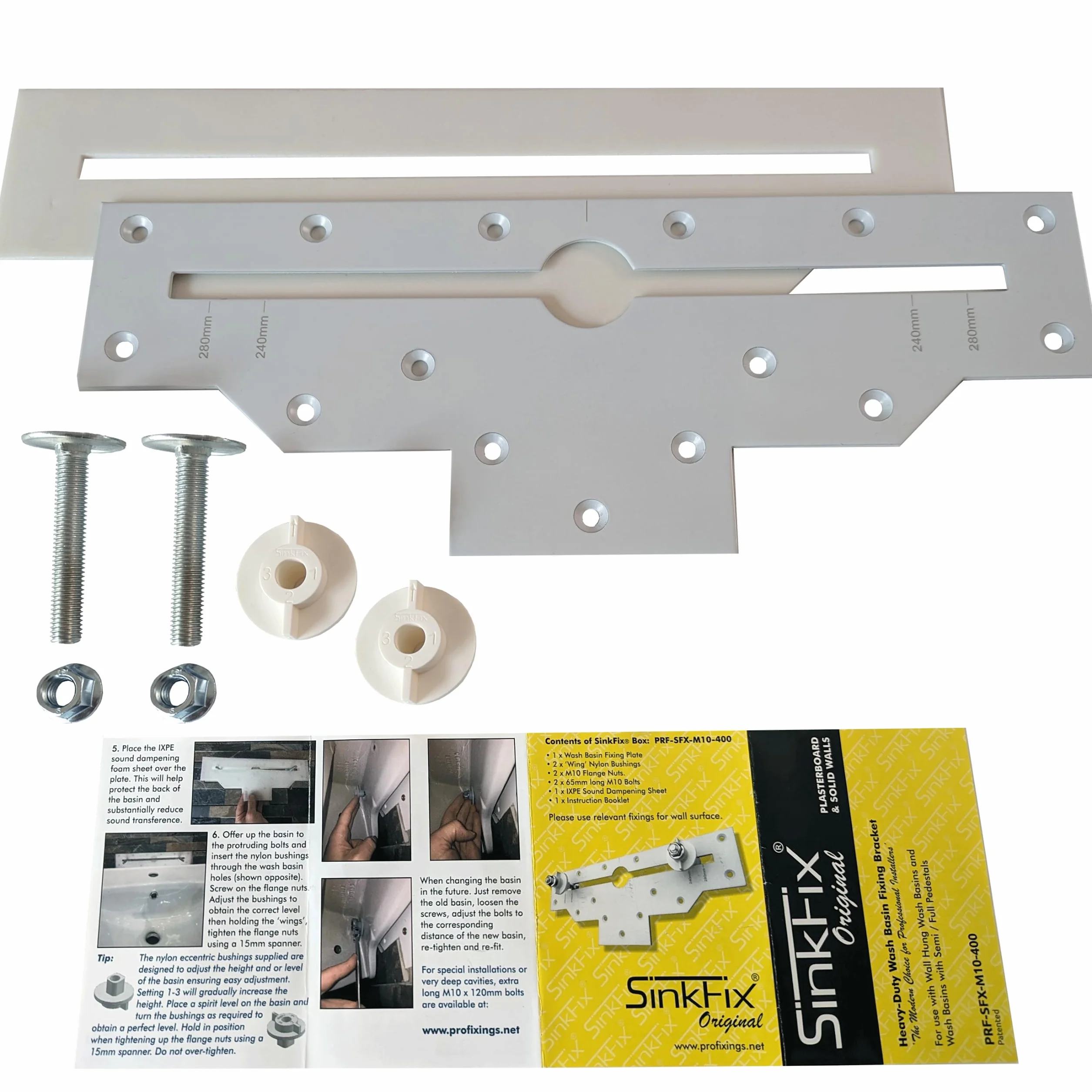 Kit de fijación para lavabo, resistente, placas de yeso y paredes sólidas, fijaciones sanitarias para lavabos colgantes de pared, lámina de amortiguación acústica IXPE gratuita, directamente