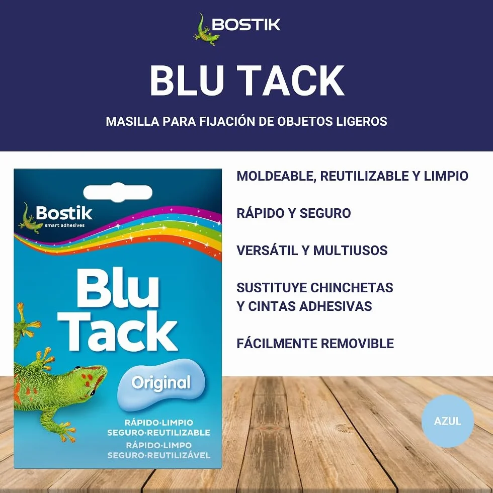 BOSTIK Blu Tack Original Azul Masilla Adhesiva Moldeable Reutilizable 57 g