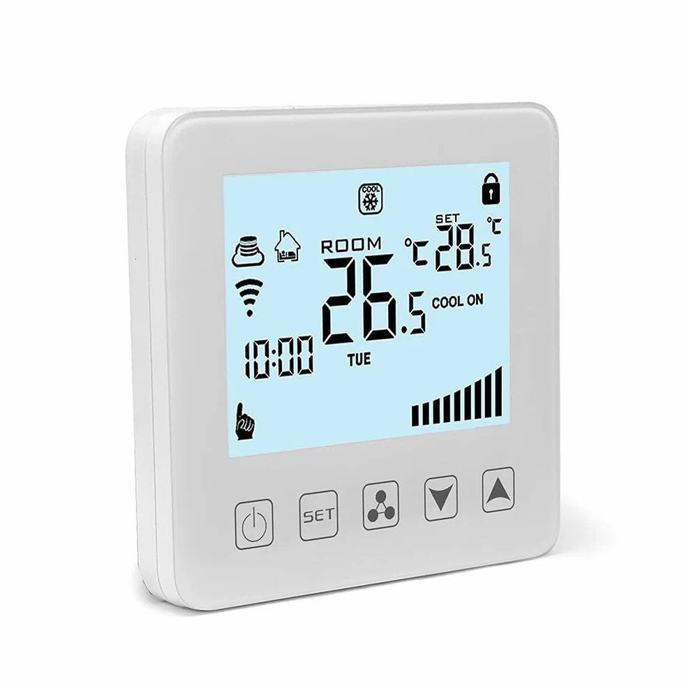 Termostato Aire Acondicionado Inteligente WiFi Unidad de Bobina de Ventilador Termostato para refrigeración Calefacción Pantalla táctil LED, Compatible con Amazon Alexa, Smart Life App