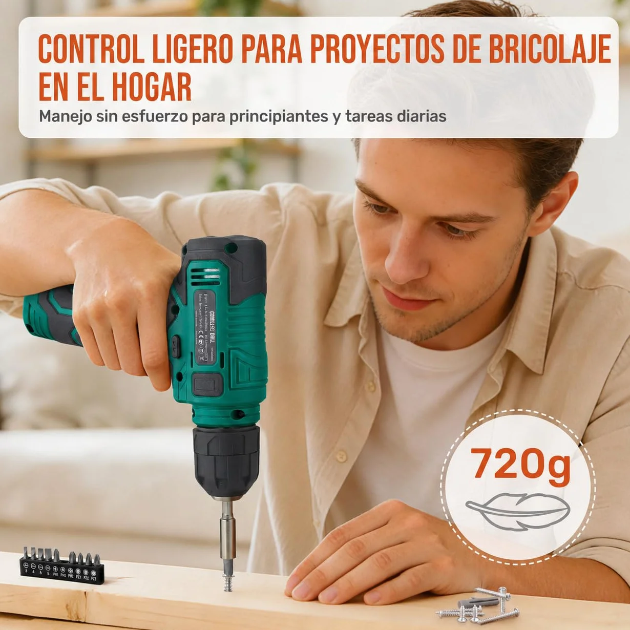 Hi-Spec Kit Herramientas Casa Multiusos Color Verde, Caja Herramientas con Atornillador Eléctrico Inalámbrico 8V, Maletín Portátil para Bricolaje Doméstico