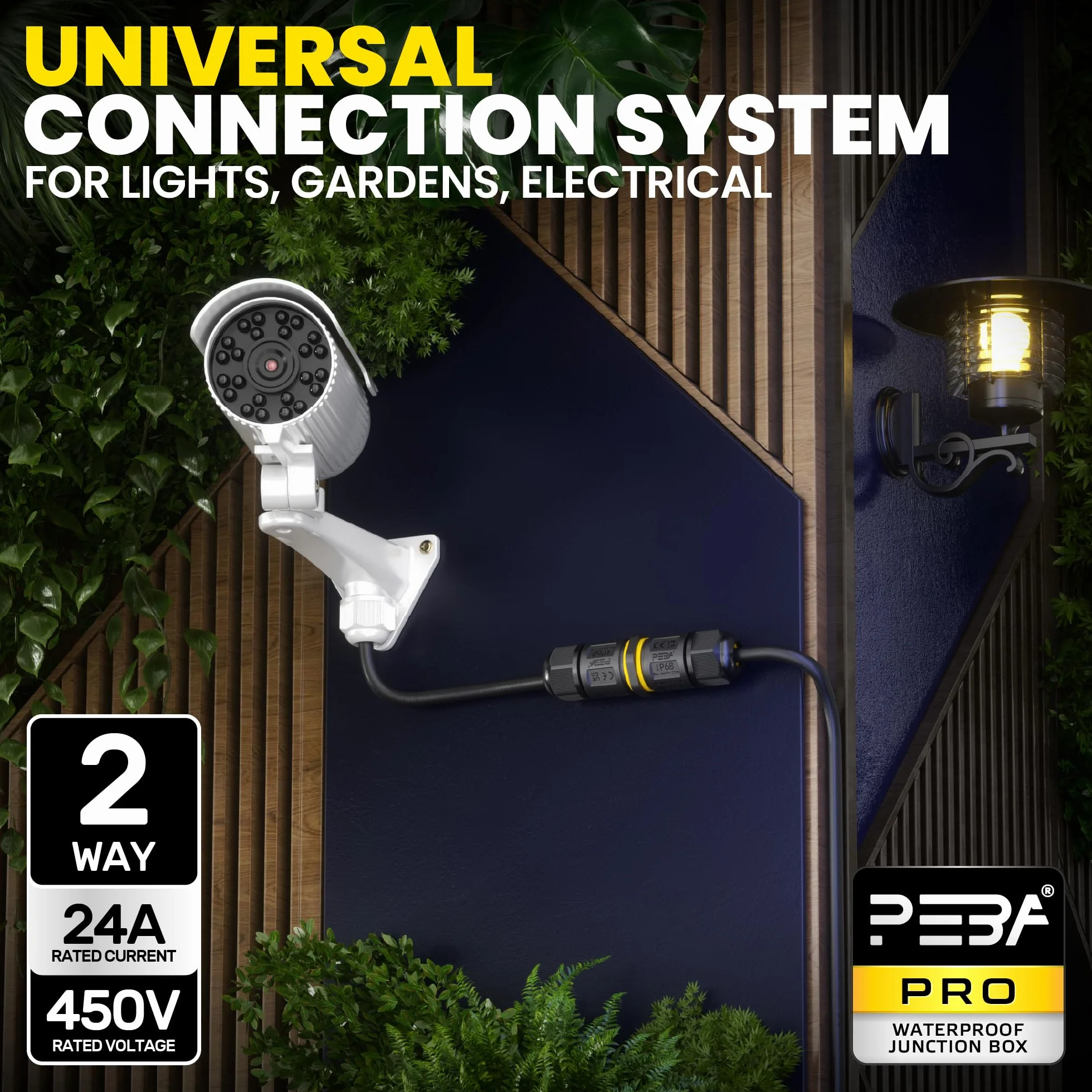 PEBA® Conector cable estanco IP68 2 vías 3 pines para jardín 4-12mm