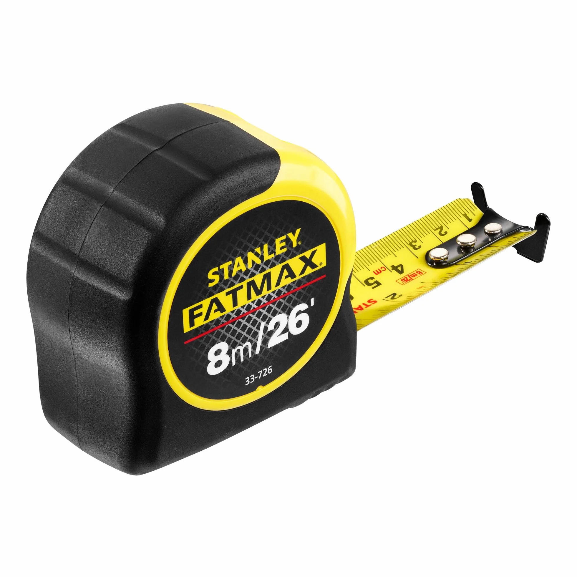 STANLEY FATMAX Flexómetro Blade Armor, Cinta metríca de largo 8m x ancho 32mm, Caja Bimateria Antideslizante, Recubrimiento Mylar antiabrasión y anticorrosión, 0-33-726