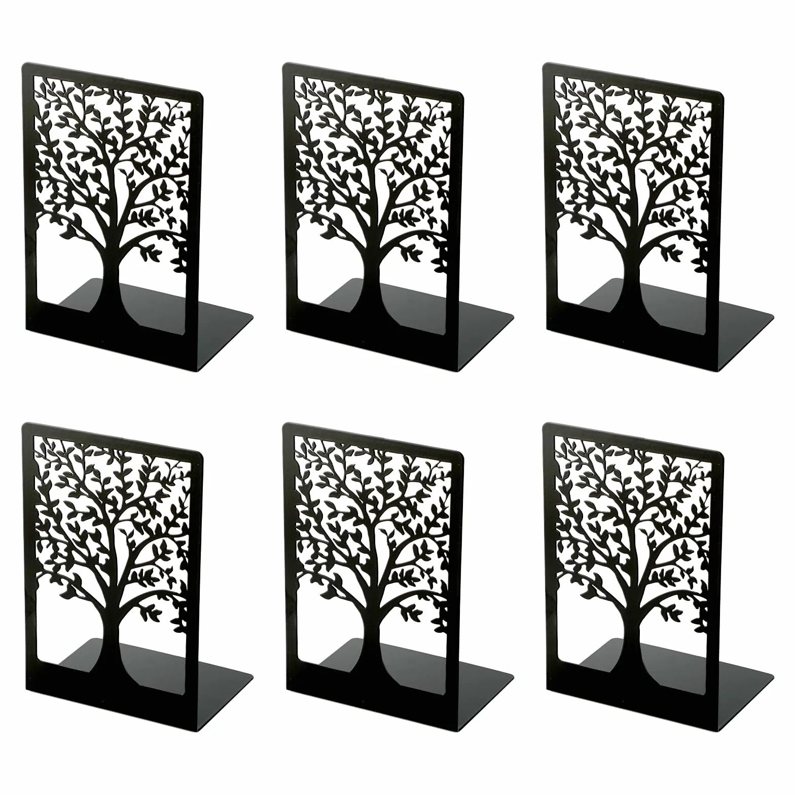 Sujetalibros de metal negro con patrón árbol de la vida 18x12x8 cm para oficina hogar