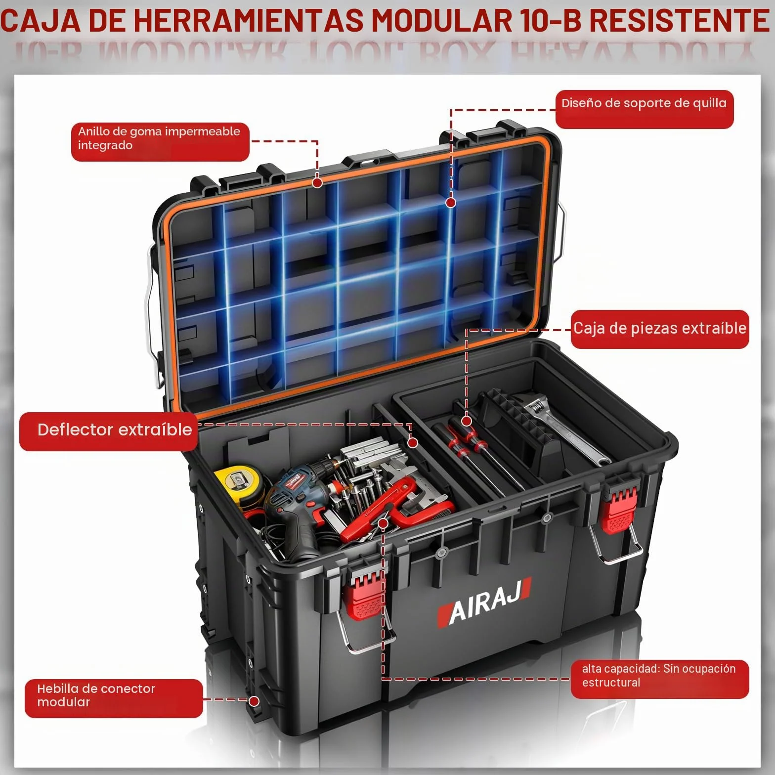 Caja Herramientas con Ruedas de Tres Capas,Caja de Herramientas Apilable Modular,Caja Herramientas Vacia Impermeable,Ruedas Todoterreno,Mango de Varilla de Tracción Retráctil