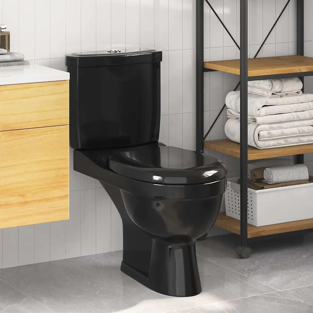 vidaXL Inodoro de Suelo con Cisterna 1 Pieza Cerámico Negro Váter WC Retrete