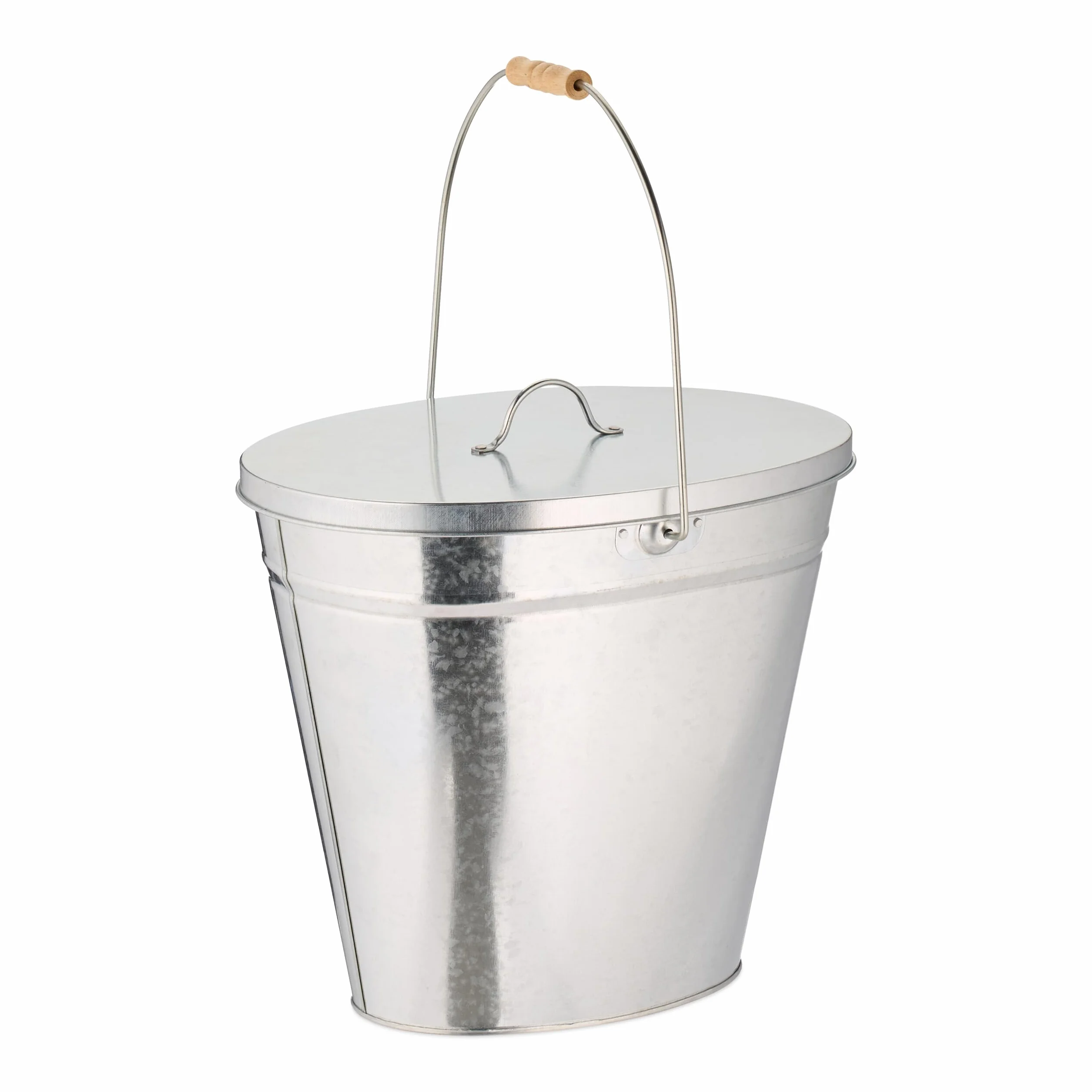 Relaxdays Cubo Cenizas con Tapa, 22 L, Accesorio Chimenea, Estufa, con Asa, Carbón y Ceniza, Acero Galvanizado, Plateado