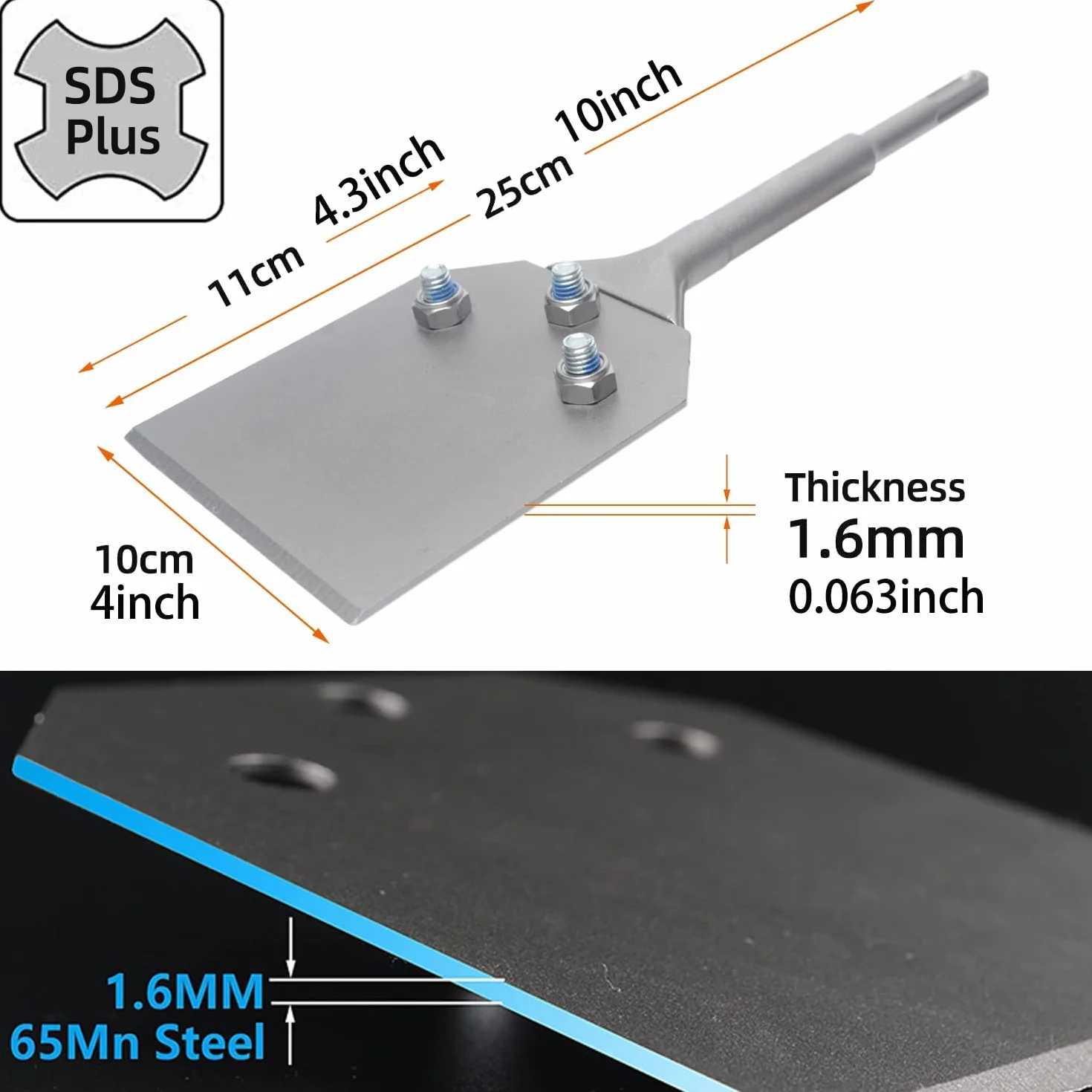Cincel de espátula SDS-Plus P08, 250 x 100mm, para pegamento, alfombra, color y herramienta de Limpieza de Pisos, Fabricado en acero elástico 65Mn