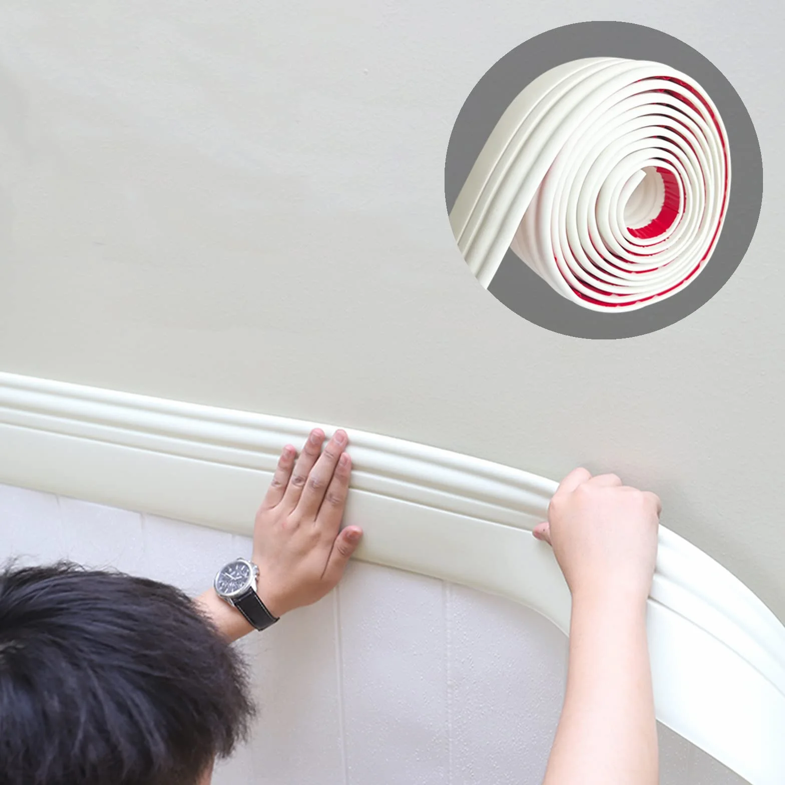Borde de zócalo endurecido mejorado | Base de pared de vinilo de diseño autoadhesivo despegar y pegar | Tiras de calafateo y moldura para piso, guardasilla y más, 5 m x 98 mm