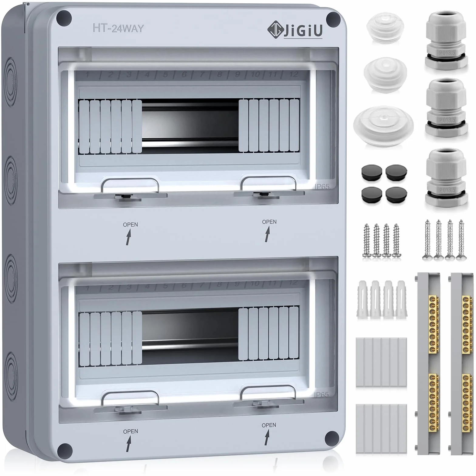 JiGiU Caja de Distribución de 24 Módulos, Caja de Fusibles Empotrada IP65, Carcasa Impermeable y Resistente a la Humedad Material ABSpara para Jardines, Columnas de Carga (365 * 275 * 110mm)