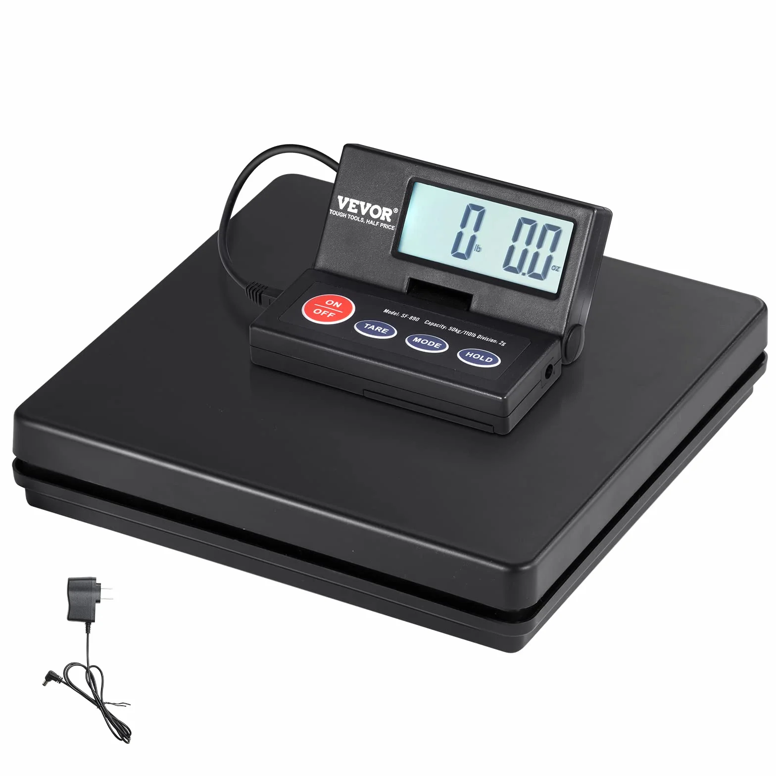 VEVOR Balanza Digital para Envíos 10g-50kg Báscula de Paquetes Precisión 2g Pantalla LCD Plegable 90° Alimentada por CA/CC Certificado FCC