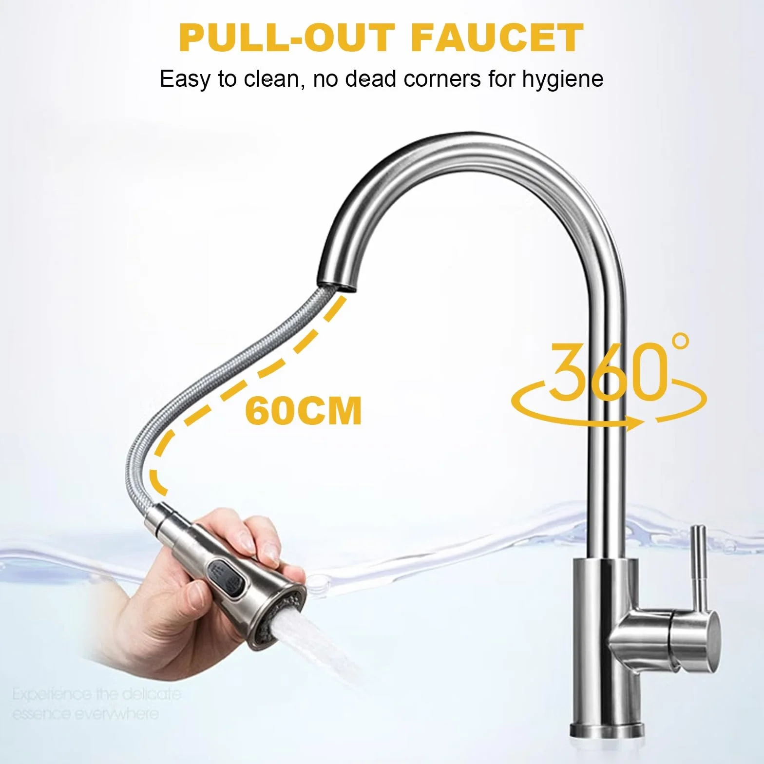 Fregadero de cocina en forma de L, multifuncional de acero inoxidable 304 de una sola cuenca con grifo giratorio de 360° para lavar platos y limpiar verduras