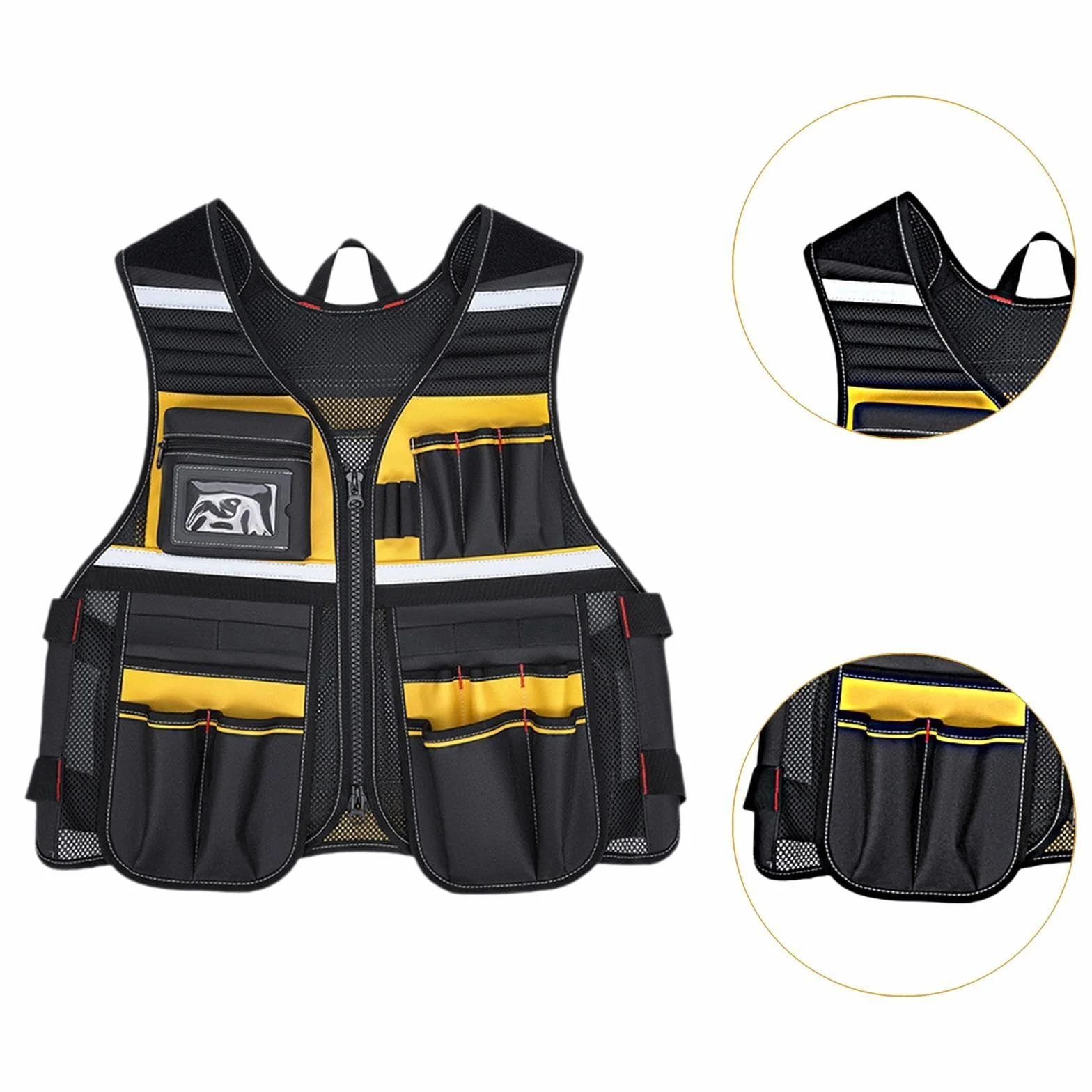 Chaleco Reflectante de Trabajo con 14 Bolsillos, Ajustable, Transpirable, con Espalda de Malla Y Tejido Oxford para Cómodo Y Multiusos.