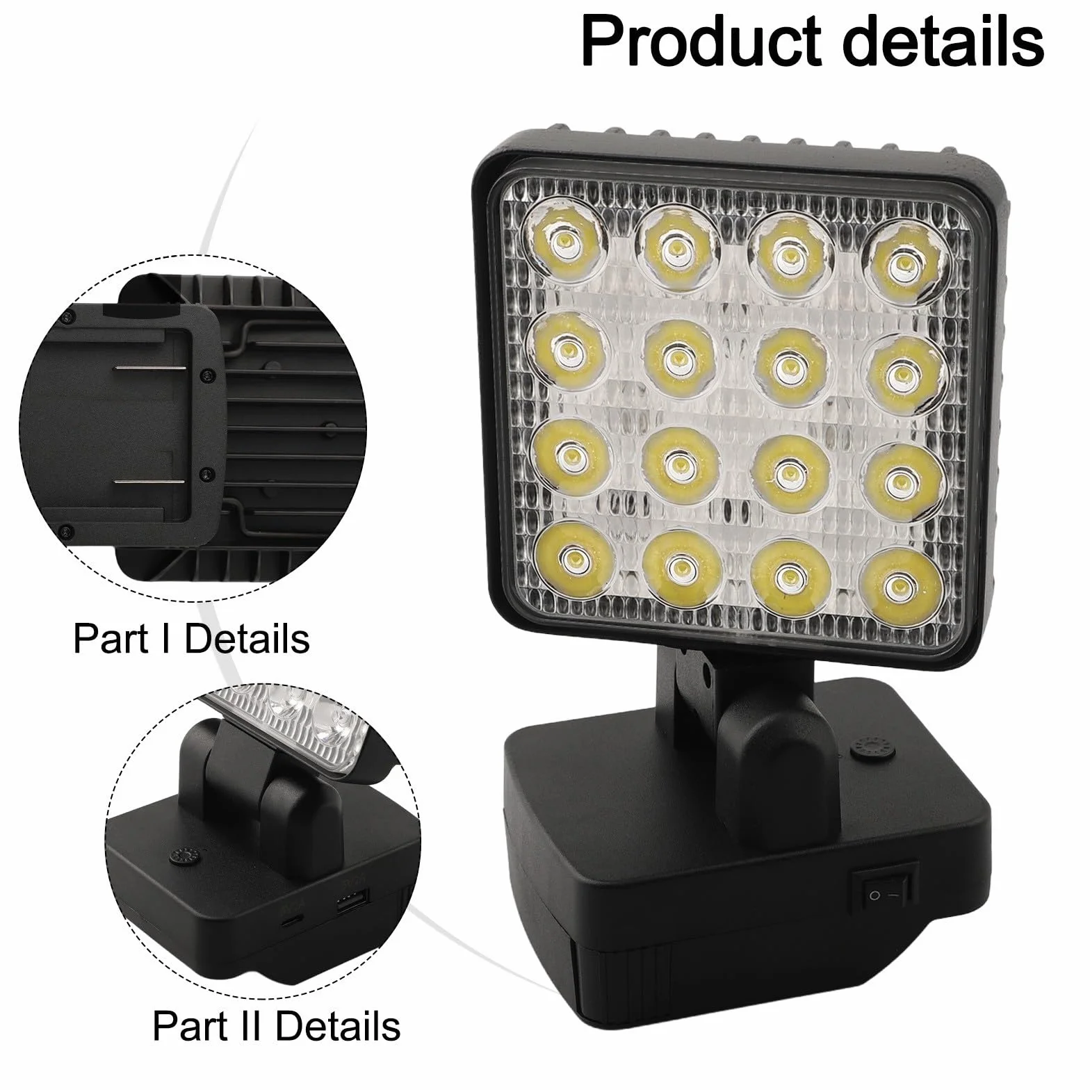 Gdfnmogo Luz de trabajo LED inalámbrica compatible con batería Metabo de 18 V BS18 LT SB18 LT SSD18 LT SSW18 LT2, 1200-1500LM 16 LED linterna portátil con inclinación de 90°