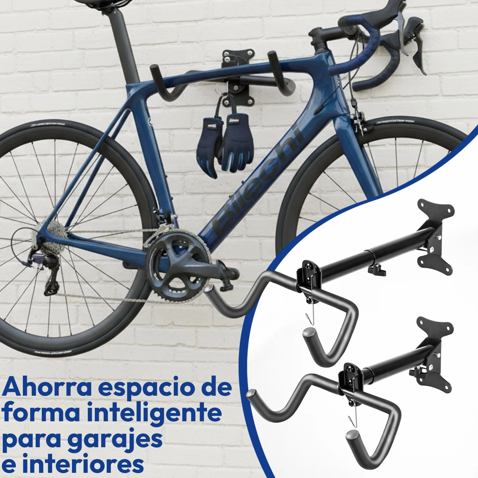Samos® Soporte Bicicletas Pared Plegable – Colgador de Bicicleta de Universal con Ganchos Revestidos y Estructura de Acero – Soporte Pared Bicicleta Ajustable para Montaña, Carretera o Paseo