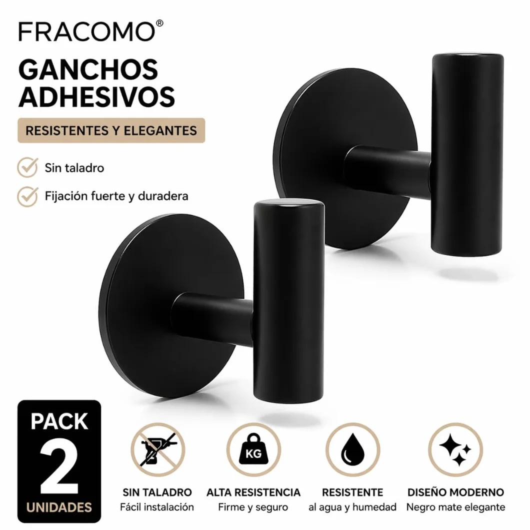 2 Ganchos Adhesivos de Pared Resistentes, Ganchos Baño sin Taladro Acero Inoxidable 304, Ganchos Impermeables Baño Antióxido, Ganchos Adhesivos Fuertes para Toallas y Colgador de Ropa Adhesivo