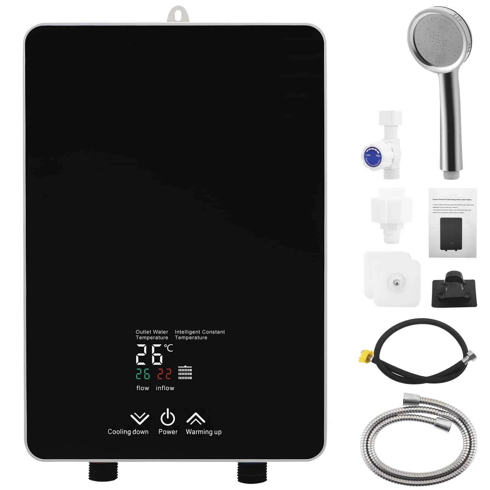 Calentador instantáneo de 5500 W, 230 V para ducha y cocina | Mini calentador de agua eléctrico con pantalla LED de temperatura y cabezal de ducha | Protección contra salpicaduras IPX4 para baño