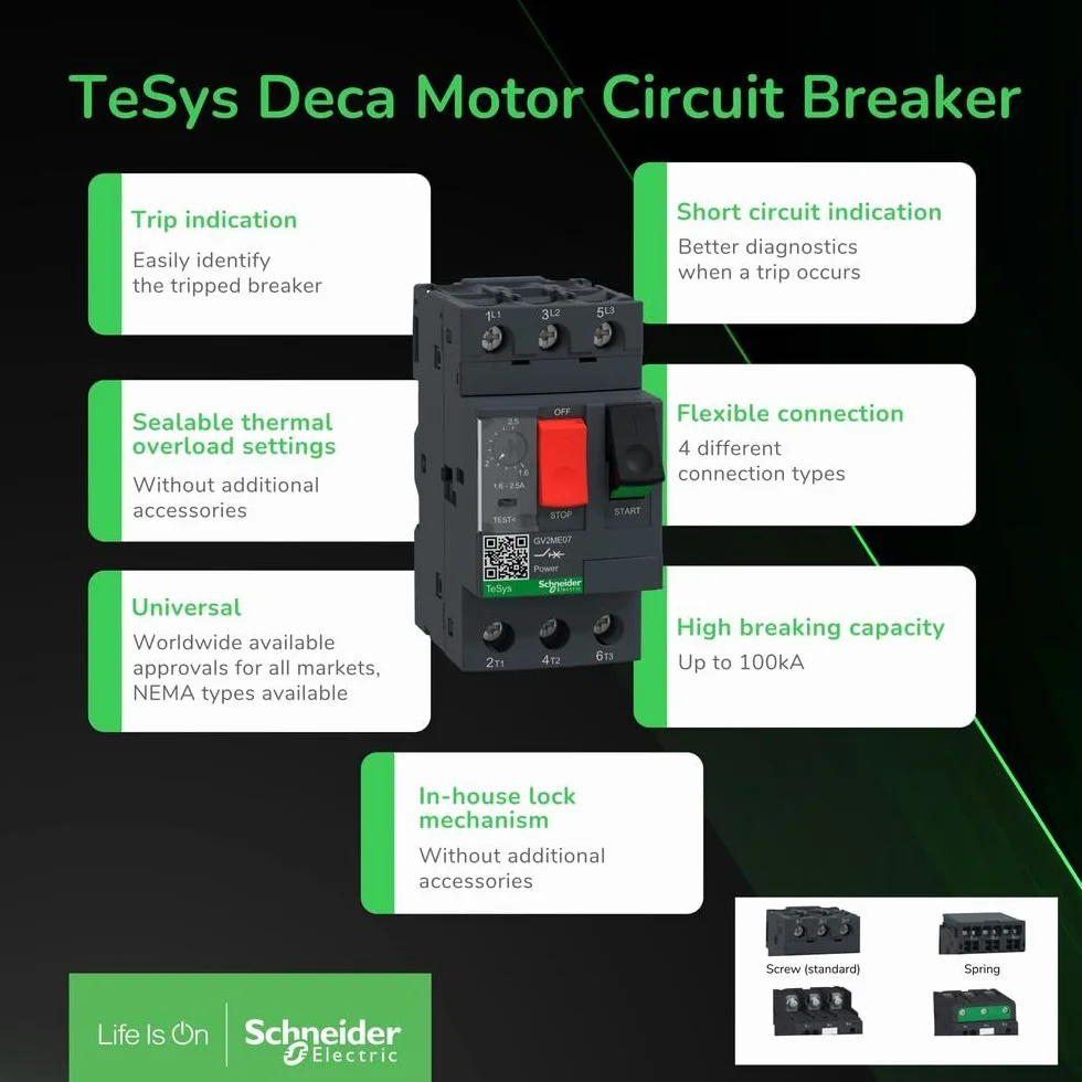 Schneider Electric GV2ME06 Tesys Gv2, Disyuntor Magnetotérmico, 1-.1,6 A, Conexión Por Tornillo