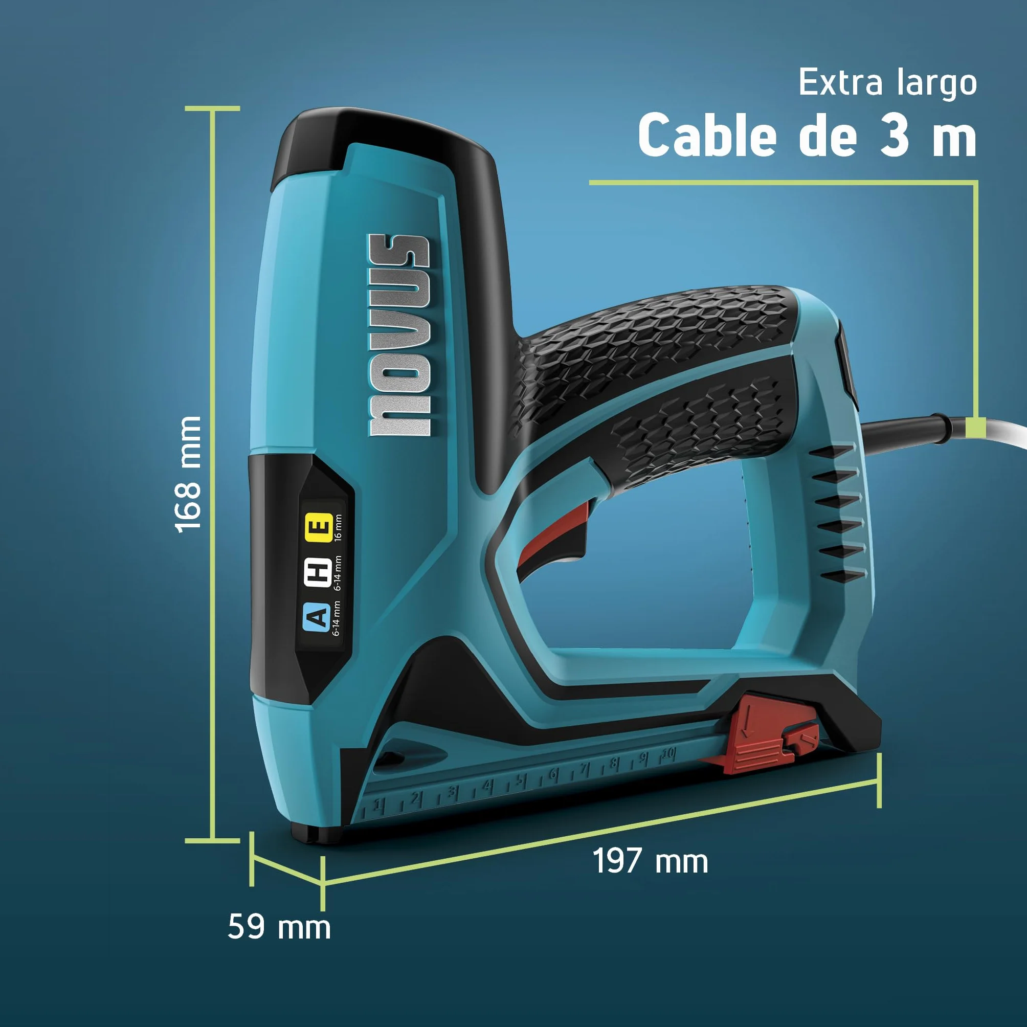 NOVUS TOOLS Juego de grapadora eléctrica J-150 con 1800 grapas, grapadora profesional y pistola de clavos con regulación de la fuerza de impacto, tope de distancia y mecanismo de carga inferior