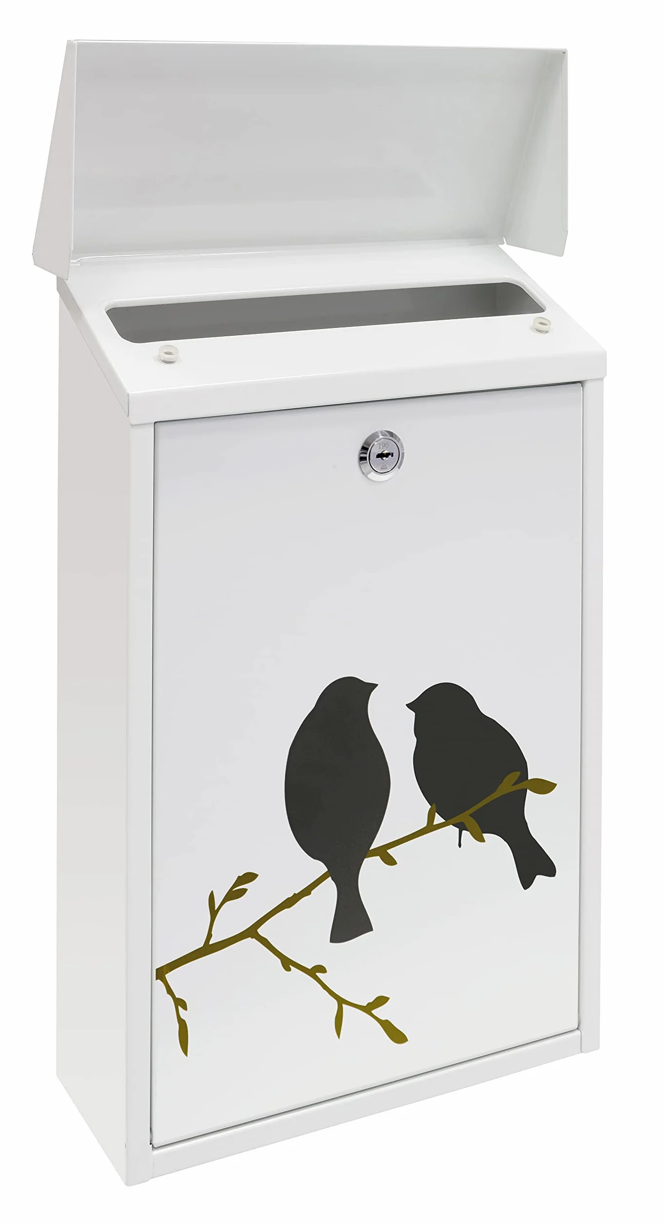 ARREGUI Premium Graphic E5601-BIR Buzón Exterior de Acero con Serigrafía Decorativa 'Birds', Tamaño M (Correo DIN A4 y Revistas), Antilluvia, Fácil de Instalar, Blanco