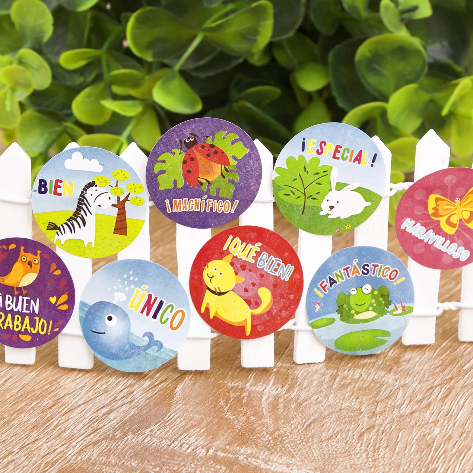 Pegatinas de recompensa en español 2,5 cm autoadhesivas animales decoración infantil profesor regalo