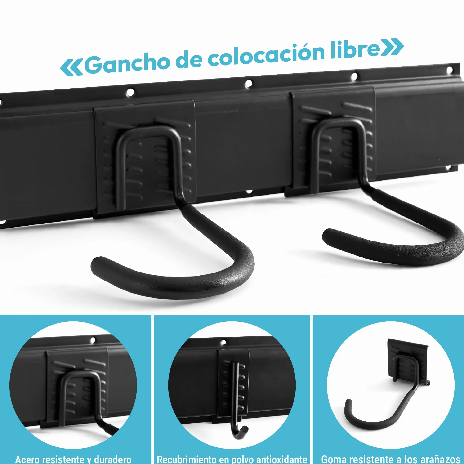 Soporte bicicleta pared con ganchos para bicicletas y cascos, capacidad 136 kg