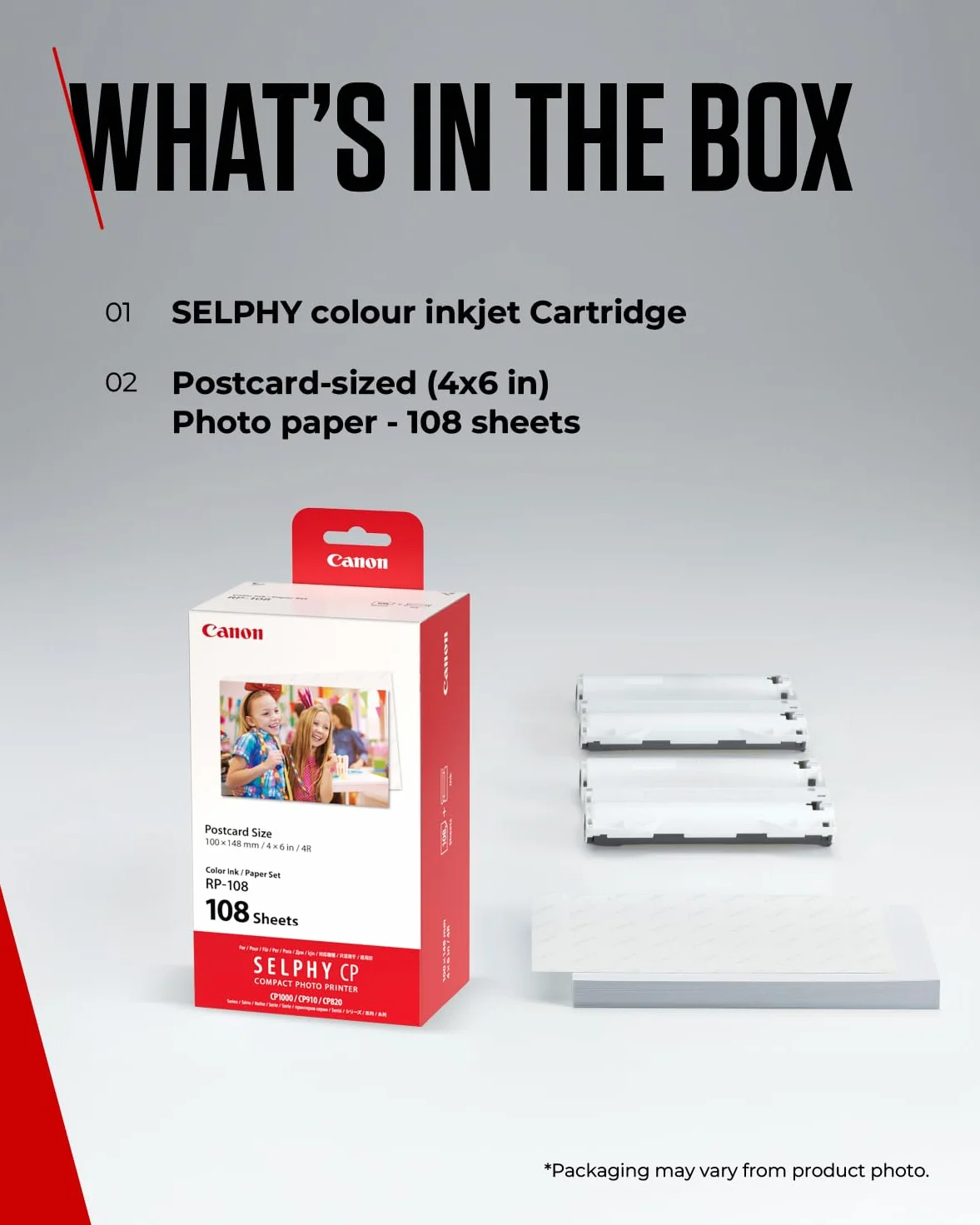 Canon RP-108 Papel fotográfico y cartucho de tinta original para Selphy CP, blanco
