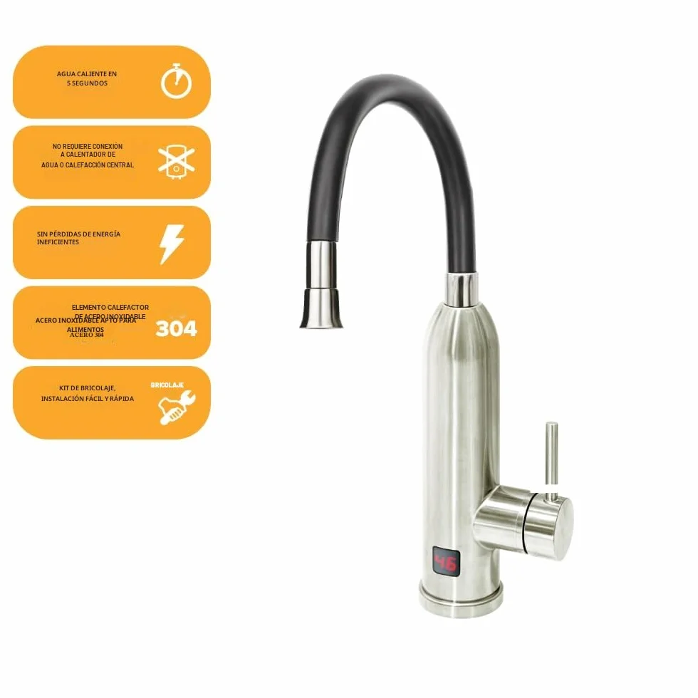 HOGART Grifo Eléctrico Con Calentador de Agua 230V - Para Cocina, Jardín, Baño, Caravana, Camping - Calentador Inteligente Instantáneo