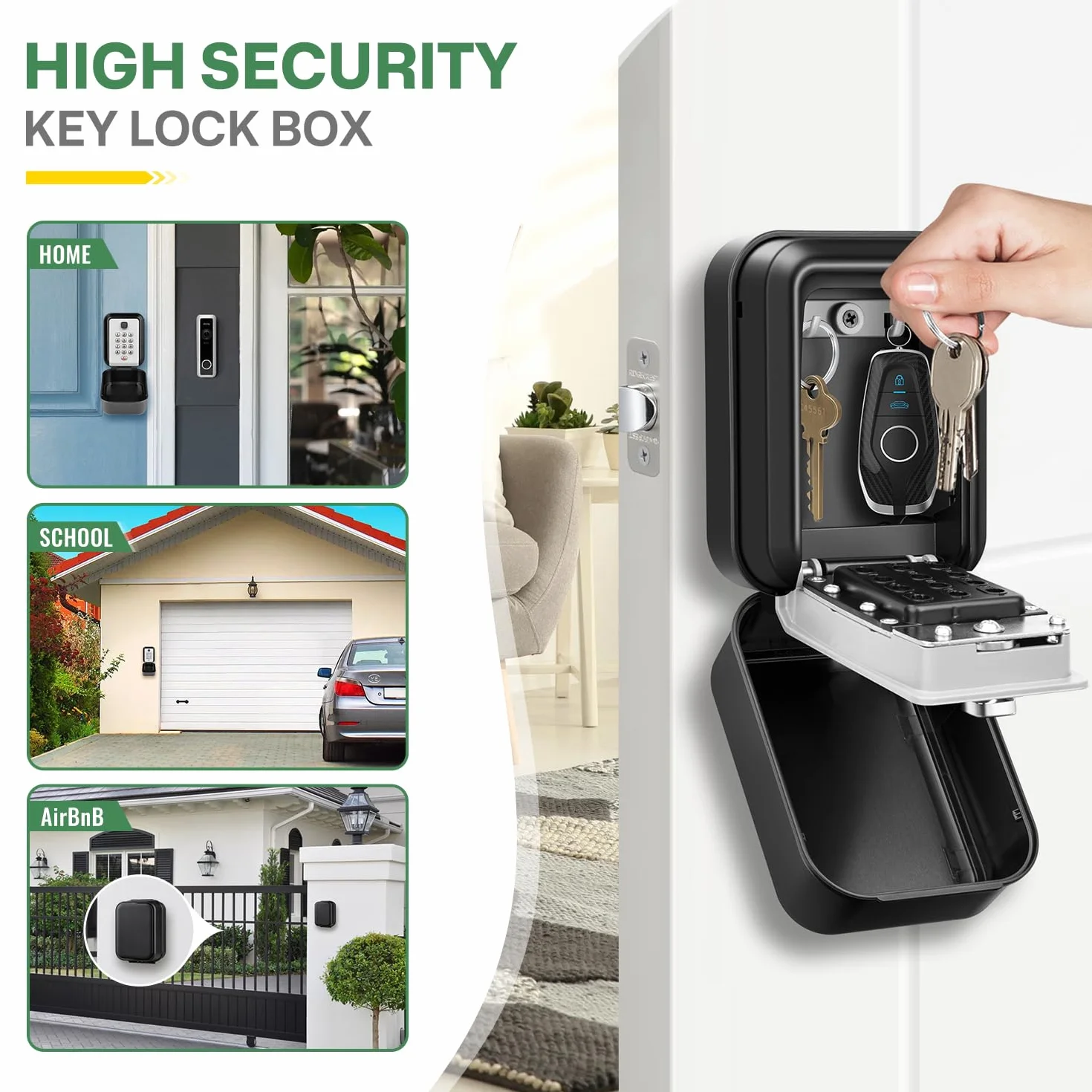 Grande Caja de Seguridad para Llaves con Código, Exterior Impermeable, Caja Guarda Llaves Pared, Combinación Interior Caja Fuerte para Llave Hogar Garaje