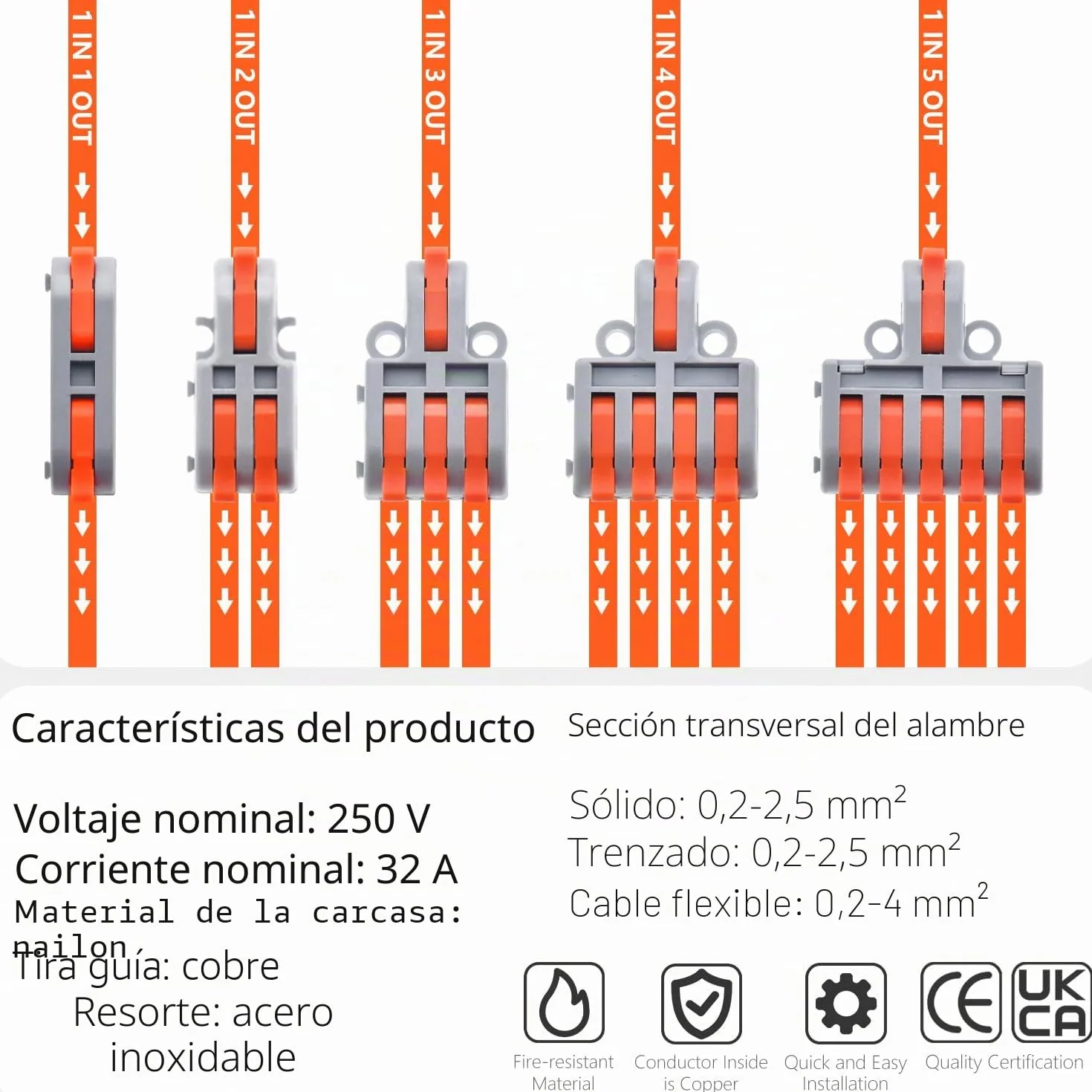 Conectores Eléctricos Kit 62 Piezas Conexión Rápida 0,2-4mm²