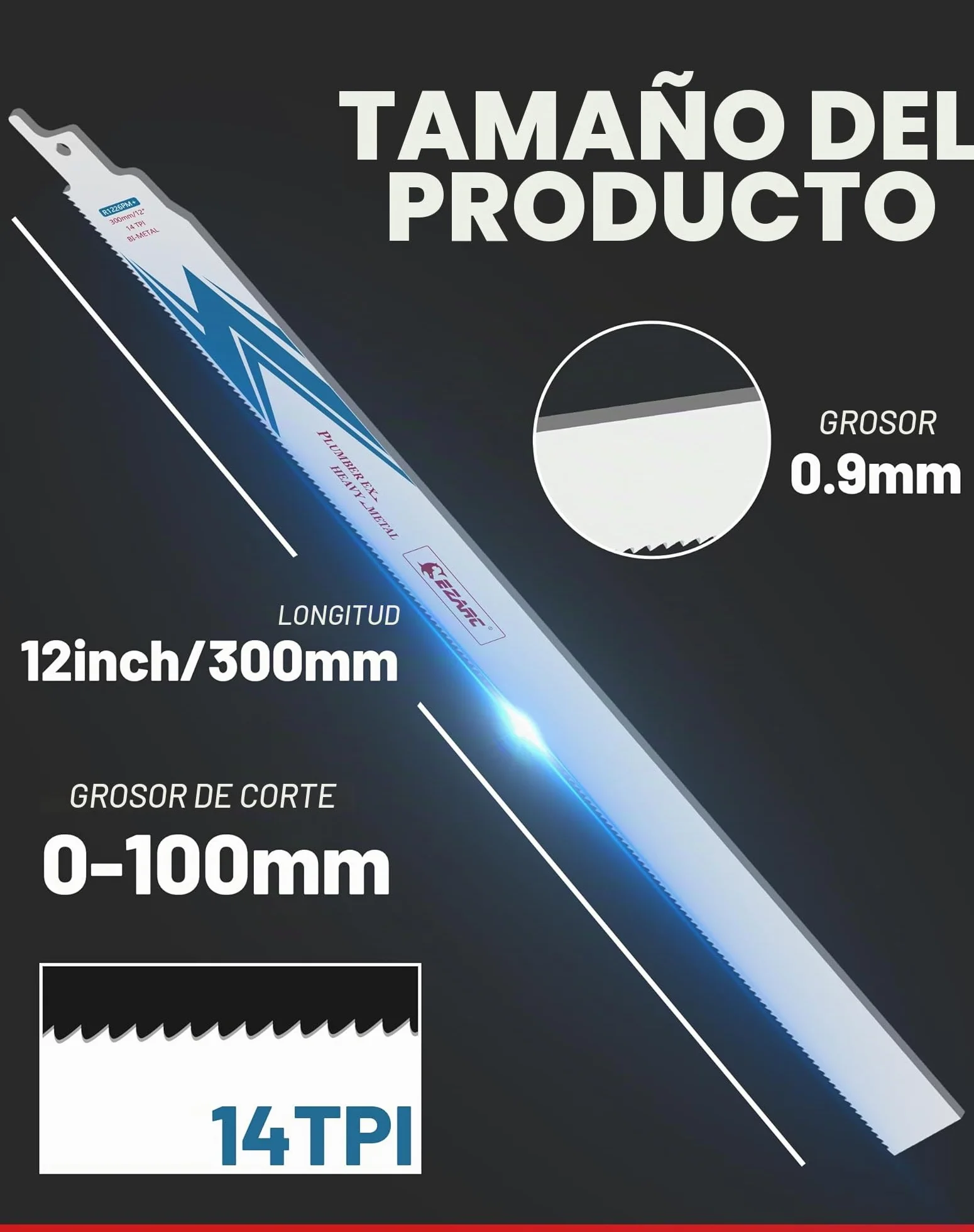 EZARC Hojas de sierra sable Bimetálica Cobalt 300mm 14TPI 5 piezas