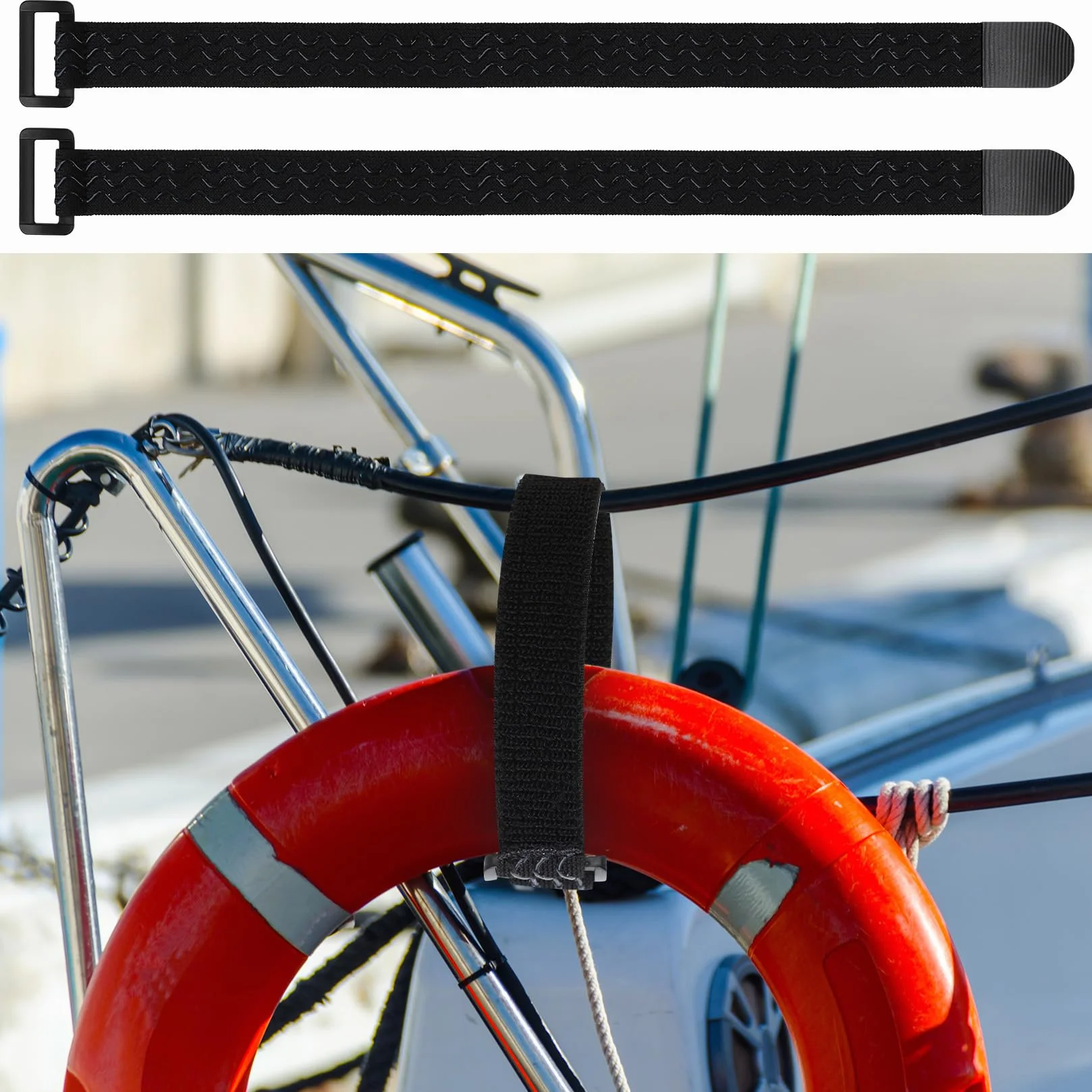 Cintas Elásticas, 4 Pcs Correas Elásticas con Cierres de Gancho y Bucle, Banda Gancho y Bucle Elástica con Hebilla, Antideslizante para Organizando Extensión de Cables y Tubos de Bicicleta, 2 Tamaños