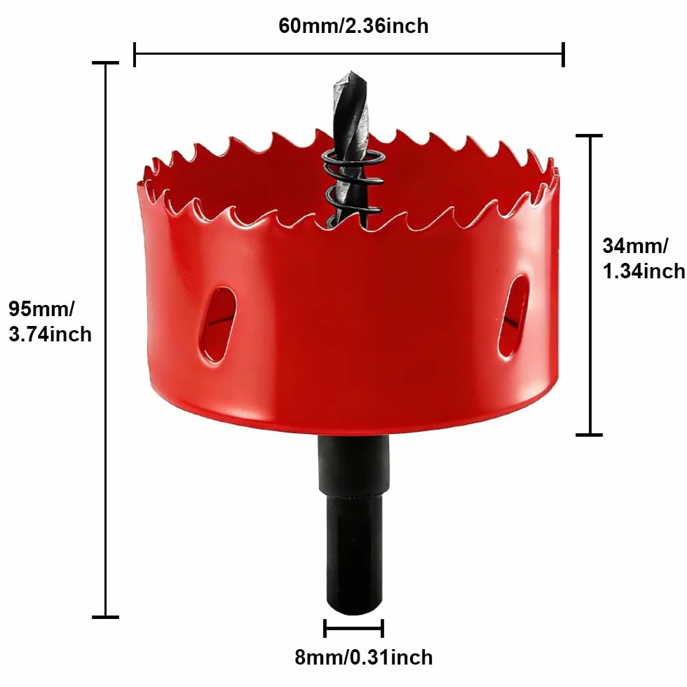 Taladro Perforador Universal Bimetálico Sierra de Corona de 60 mm Sierra de Corona HSS M42 con Eje Triangular para Madera PVC Aluminio Metal Inoxidable