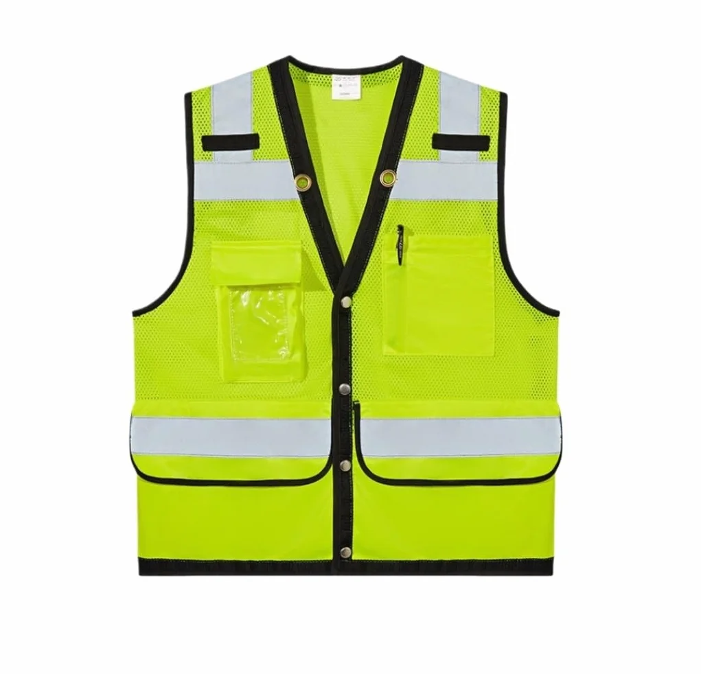 Hola Víctor, Chaleco reflectante multibolsillos verde for obras de construcción y carreteras