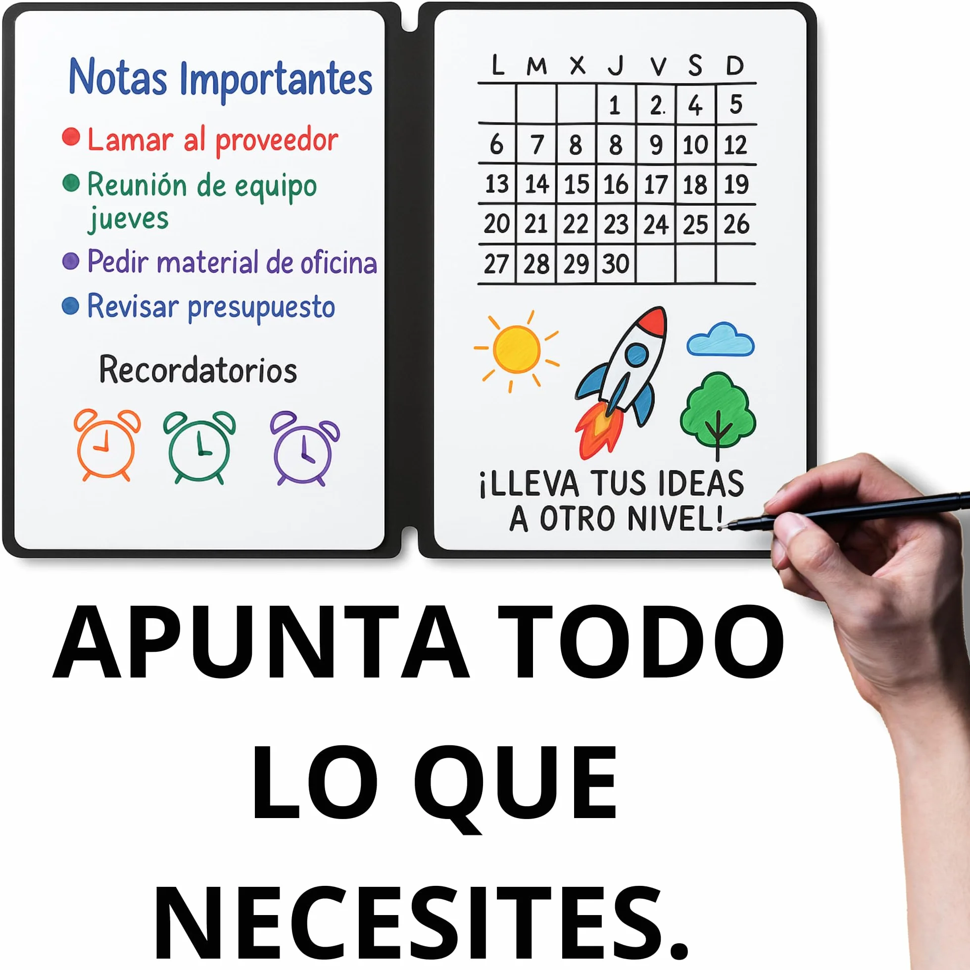 MandA® Pizarra Blanca Pequeña Plegable Borrable Portátil Magnética 2 x A5 + 11 Rotuladores + Gamuza Azul