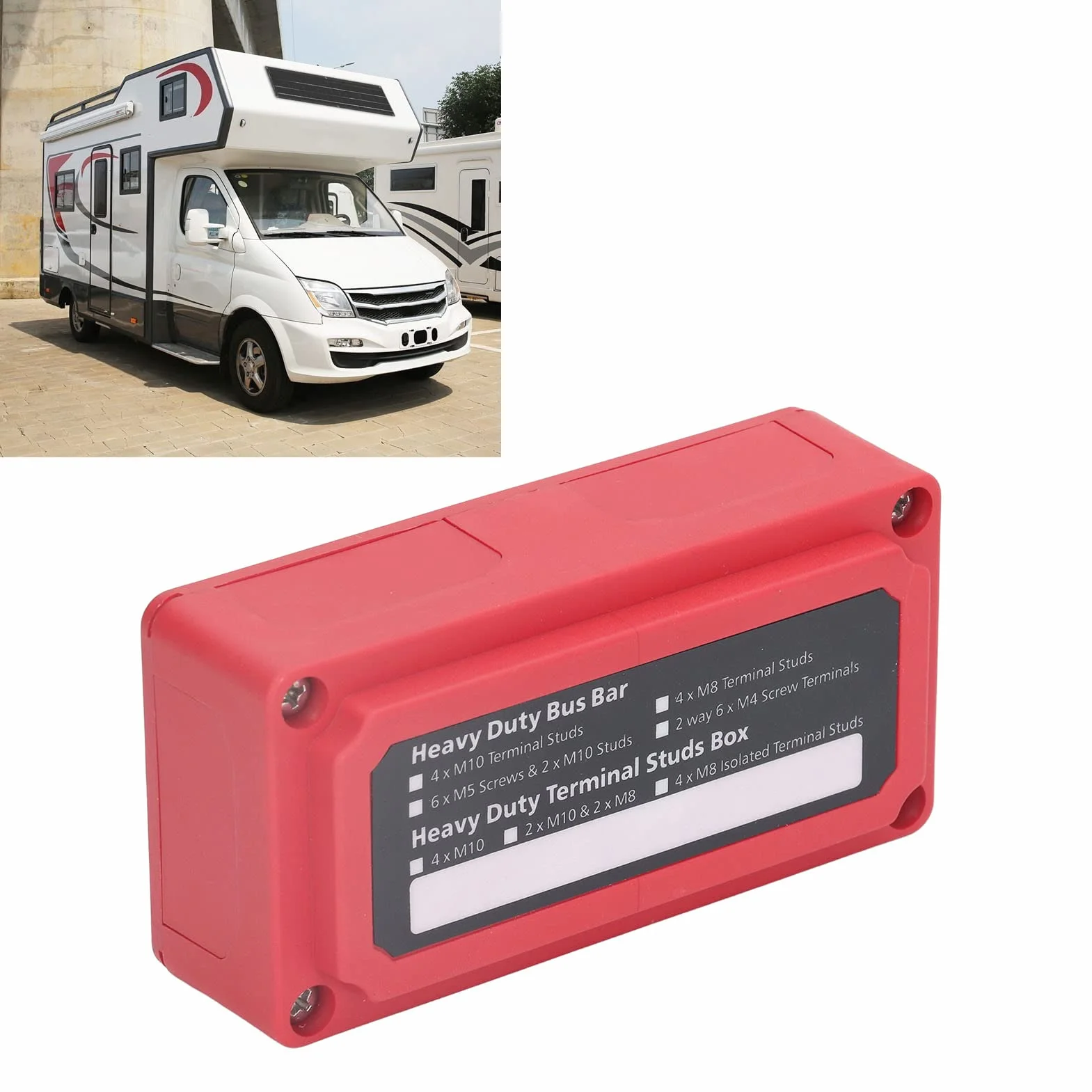 Gugxiom Bloque de Terminales de Barra de Bus de 48 V 300 A CC, Caja de Barra de Bus, Bloque de Distribución de Energía, Barra de Bus de Terminal de Tornillo M8, Diseño de Tipo de Ventana (Rojo)