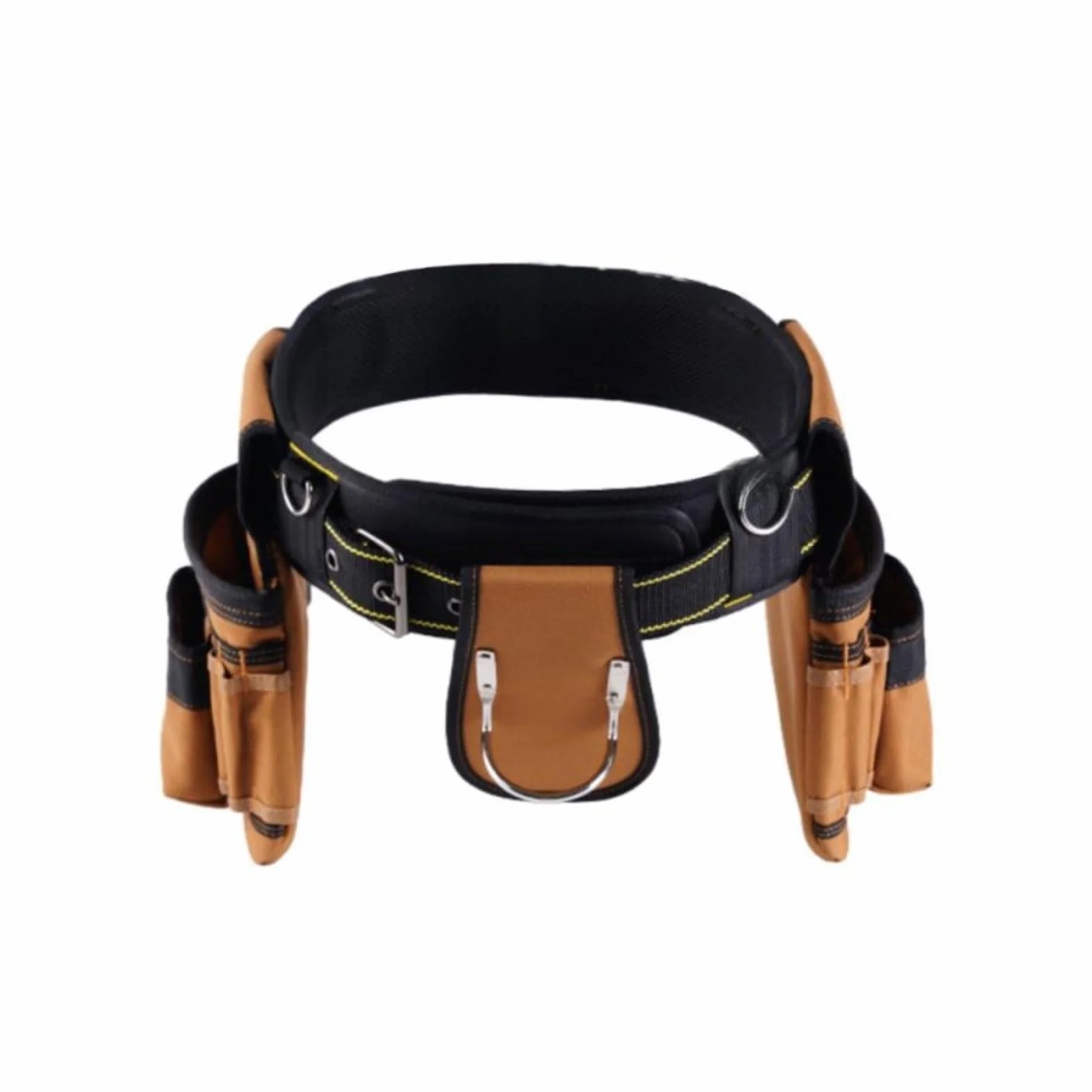 Juego de 4 cinturones de herramientas resistentes con funda de martillo y bolsas laterales, bolsa de cintura de tela Oxford 1200D para carpinteros, electricistas, constructores, color marrón