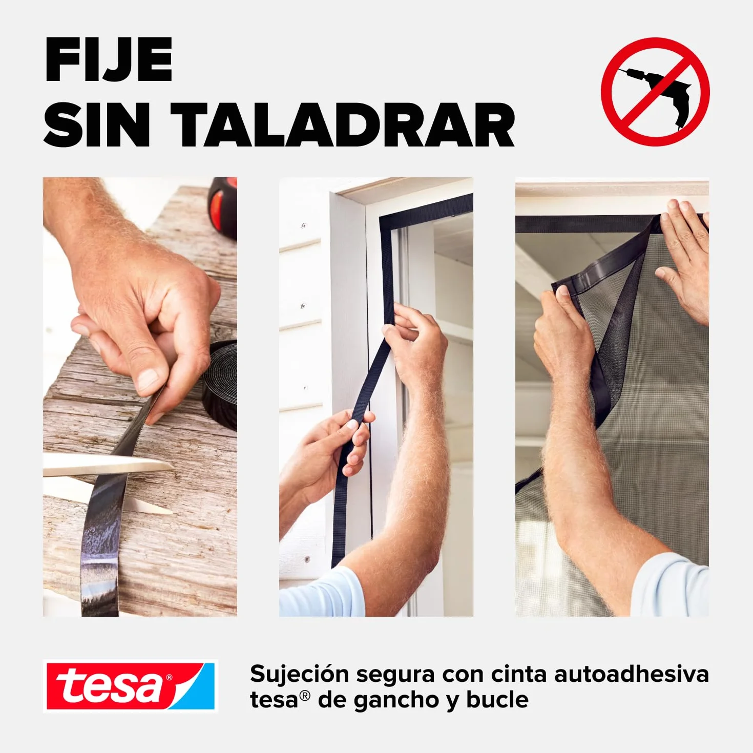 tesa Insect Stop - Cortina Mosquitera Magnética con Cierre Automático - Malla Protectora Contra Insectos para Puertas de Balcón y de Patio - Fácil Instalación sin Taladrar - 2,4 m x 1,2 m