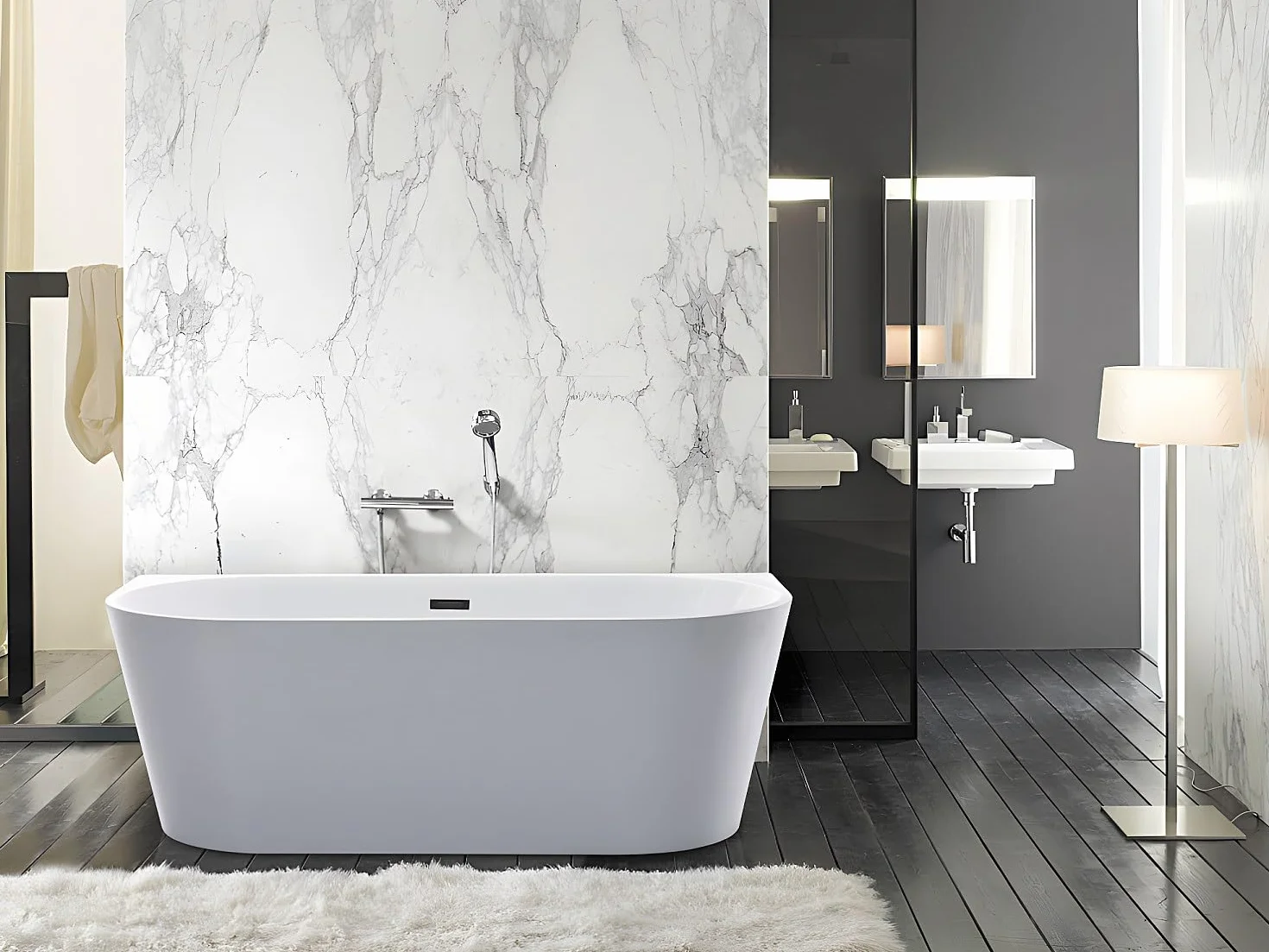 Vente-unique - Bañera islota - DIVINA - 245L - 170 x 75 x 58 cm - Blanca