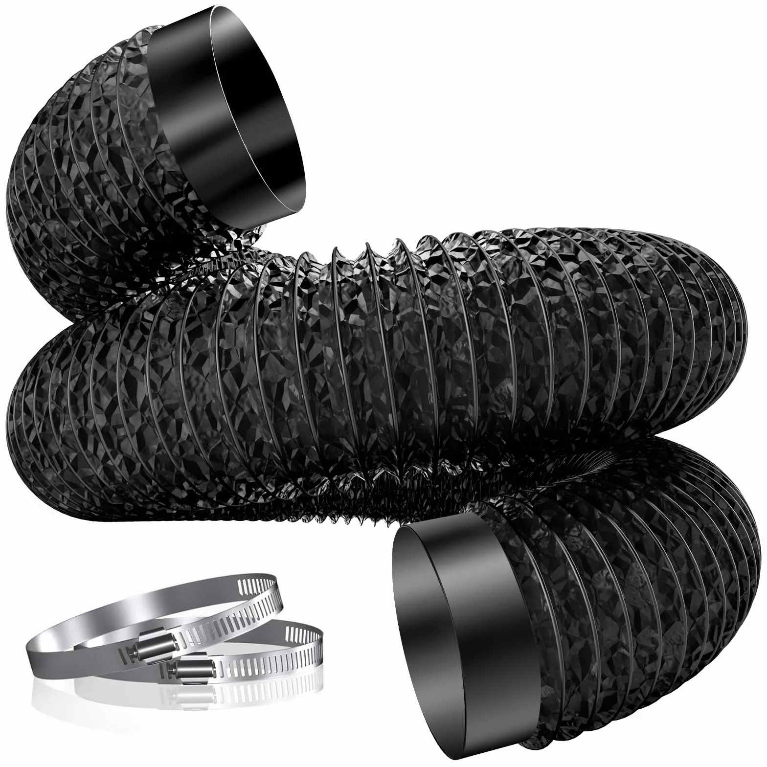 Hon&Guan Tubo de salida de 150 mm de diámetro, tubo de aluminio de PVC de 3 m con 2 abrazaderas para aire acondicionado móvil, secadora, ventilador de extracción, campana extractora, sistema de